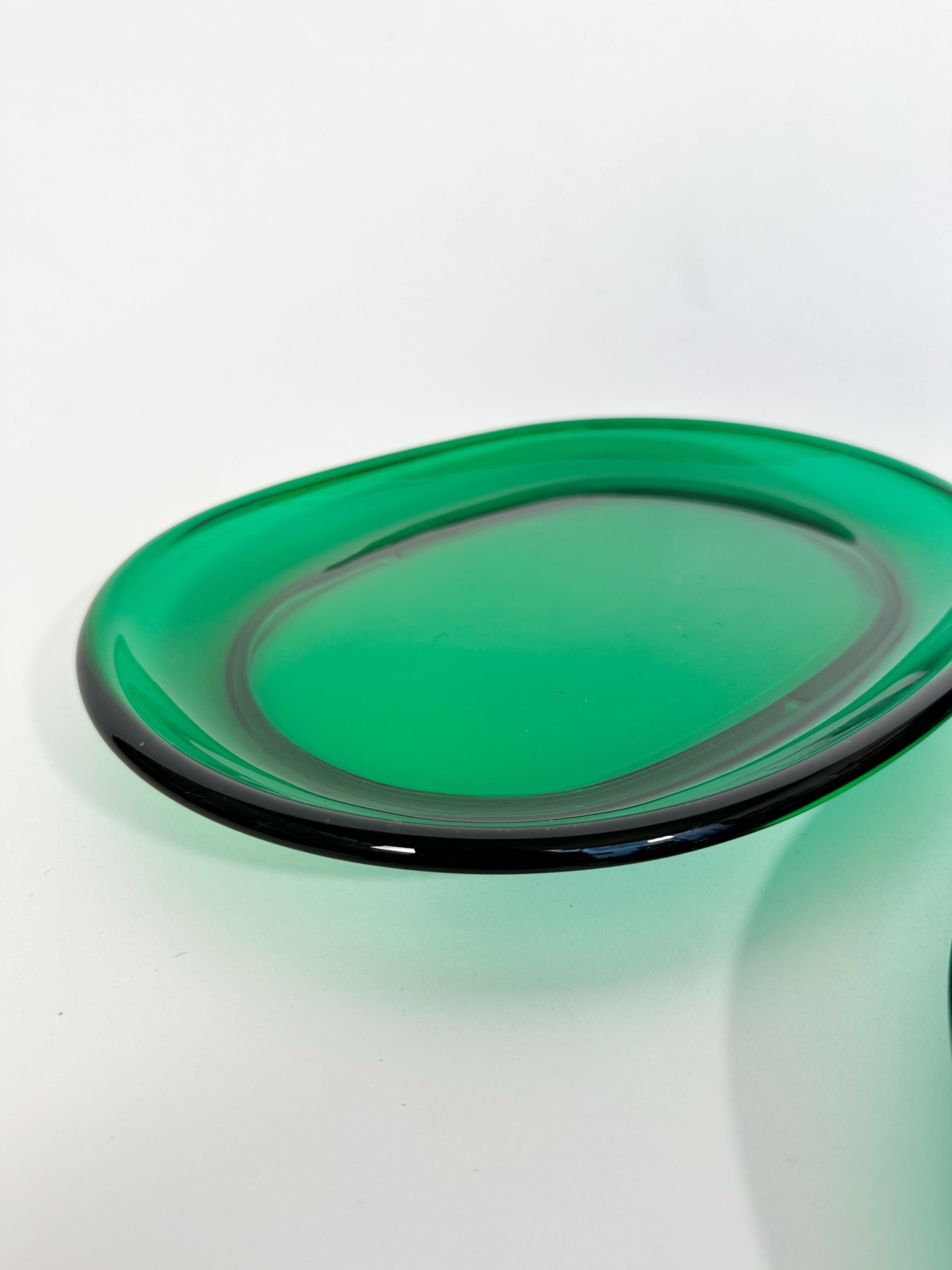 Mid-20th Century Set of Three Josef Frank Glass Plates Lobster Plates Reijmyre Sweden 1960s Green