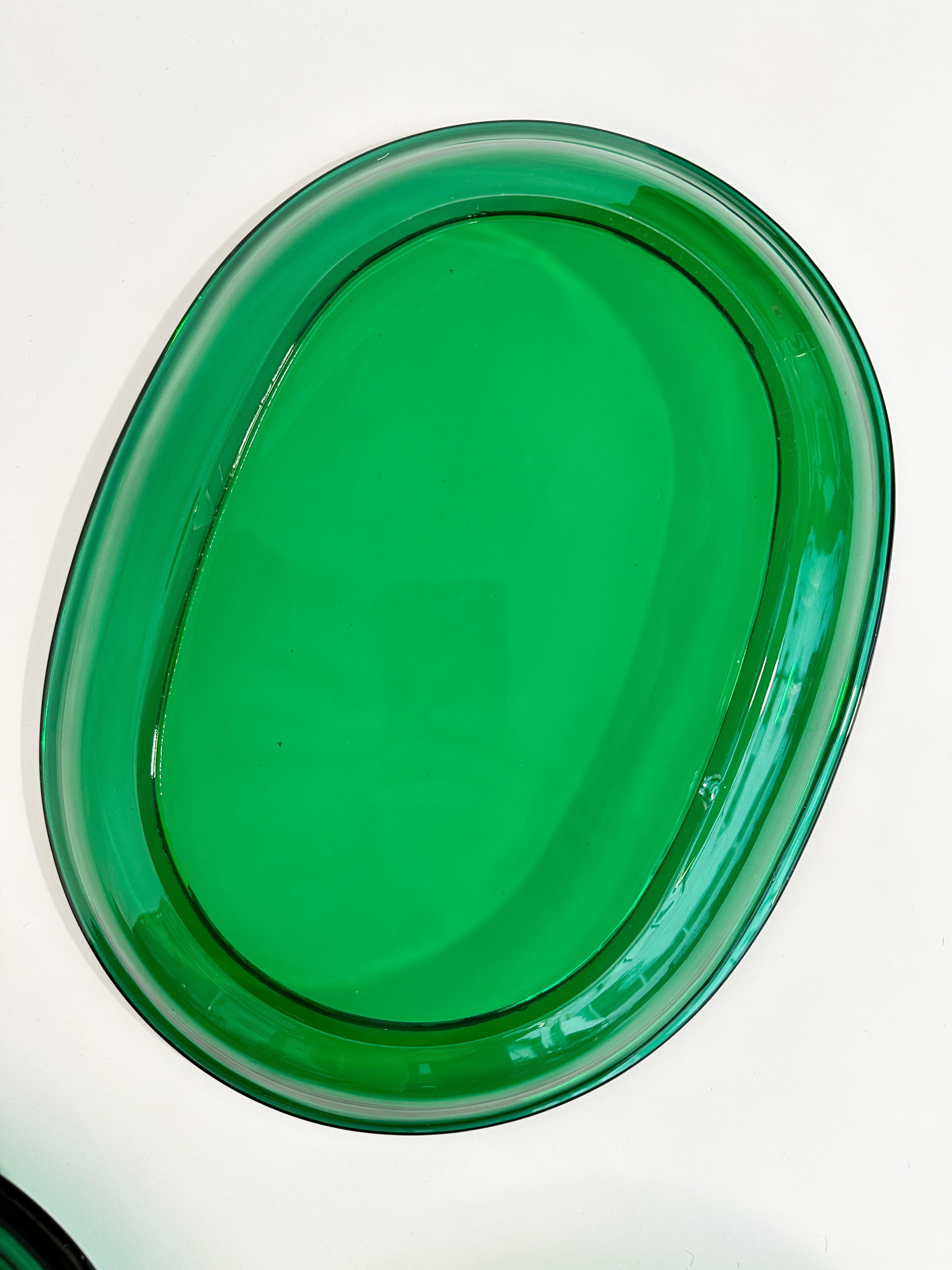 Set of Three Josef Frank Glass Plates Lobster Plates Reijmyre Sweden 1960s Green 1