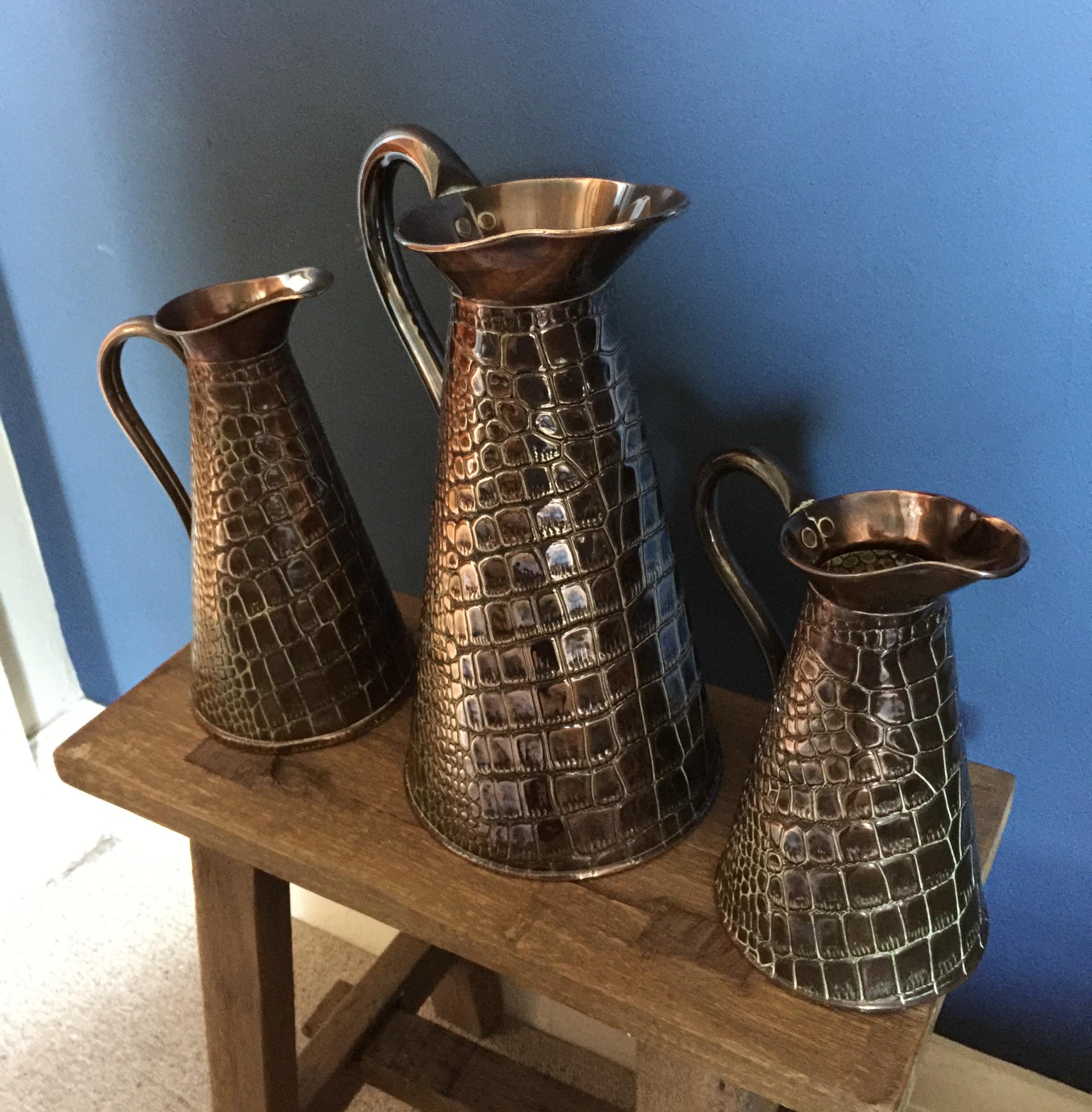 Set of Three Joseph Sankey & Son Copper Crocodile Jugs, circa 1900 For Sale 6