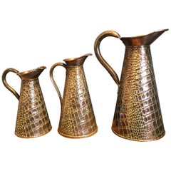 Set of Three Joseph Sankey & Son Copper Crocodile Jugs, circa 1900