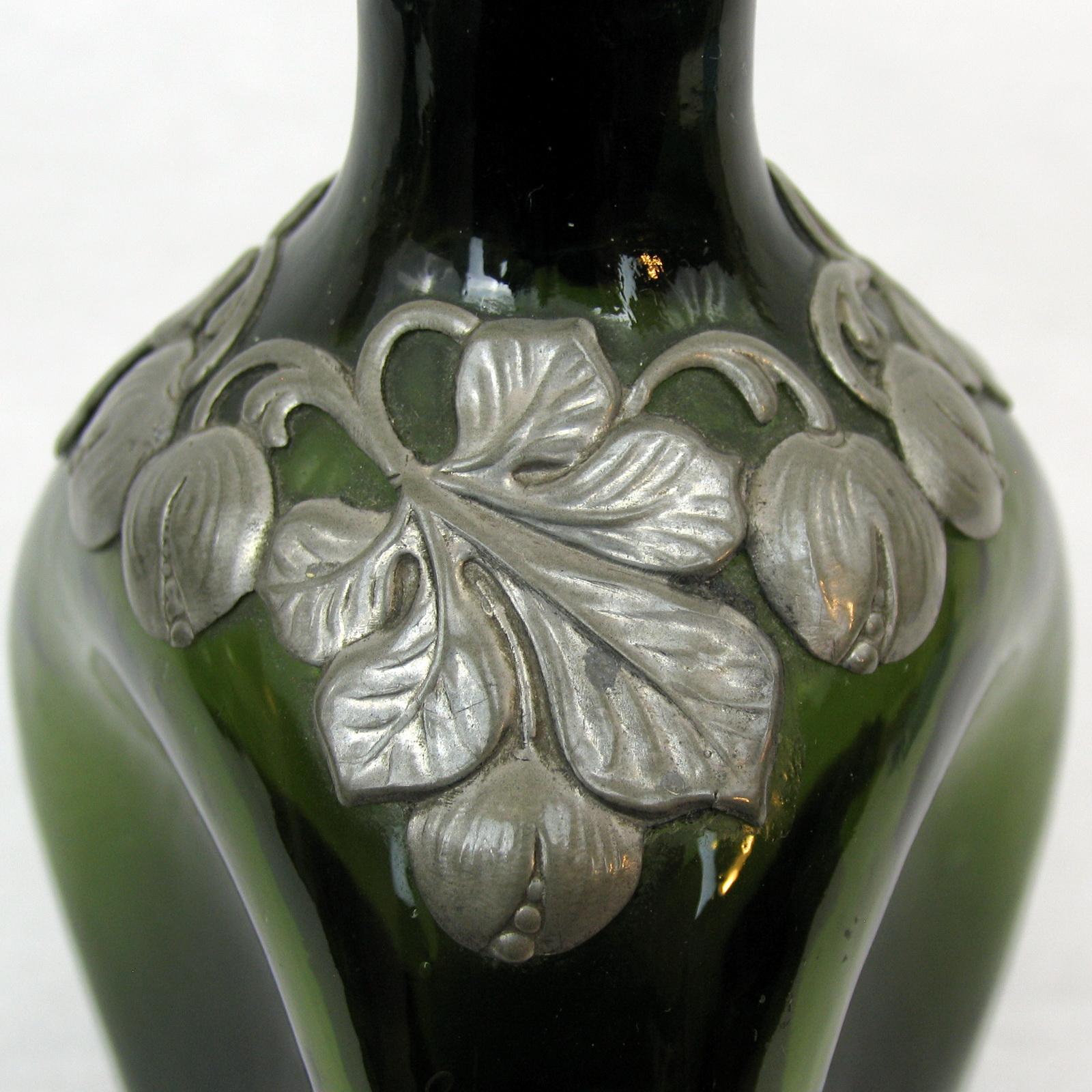 Set of Three Jugendstil Danish Glass and Pewter Decanters 14