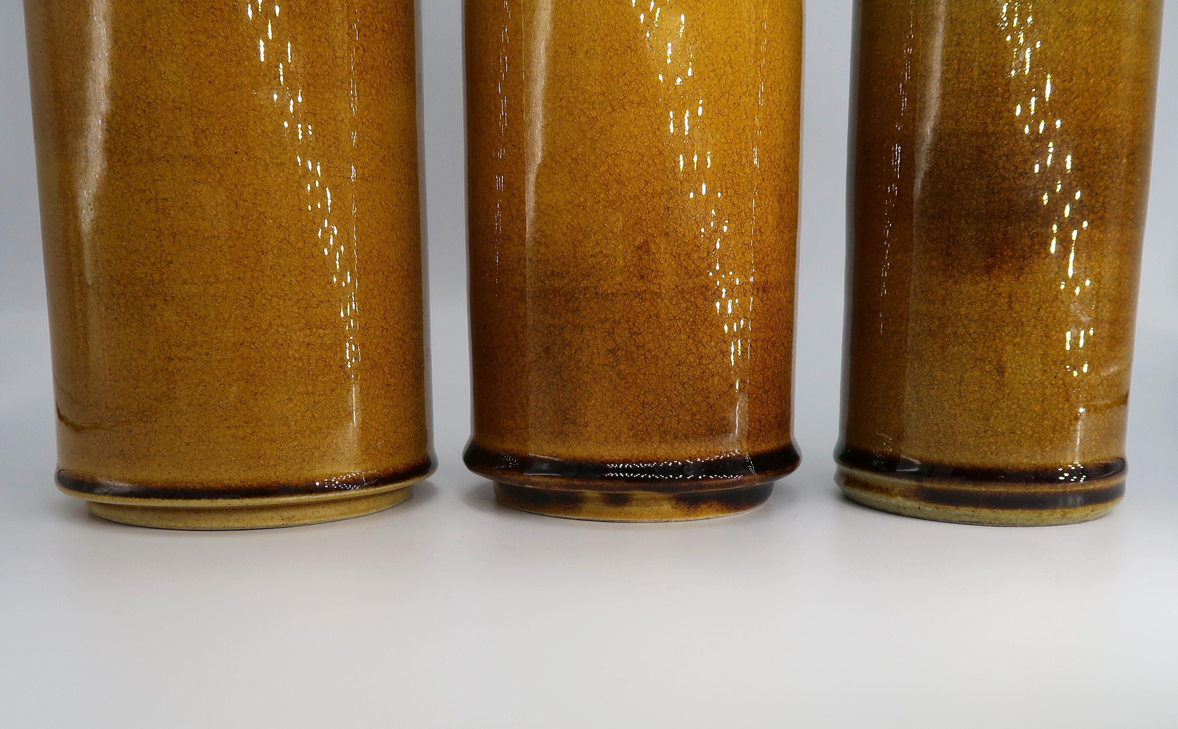 Glazed Set of 1950s Danish Golden Ochre Ceramic Vases, Kähler For Sale
