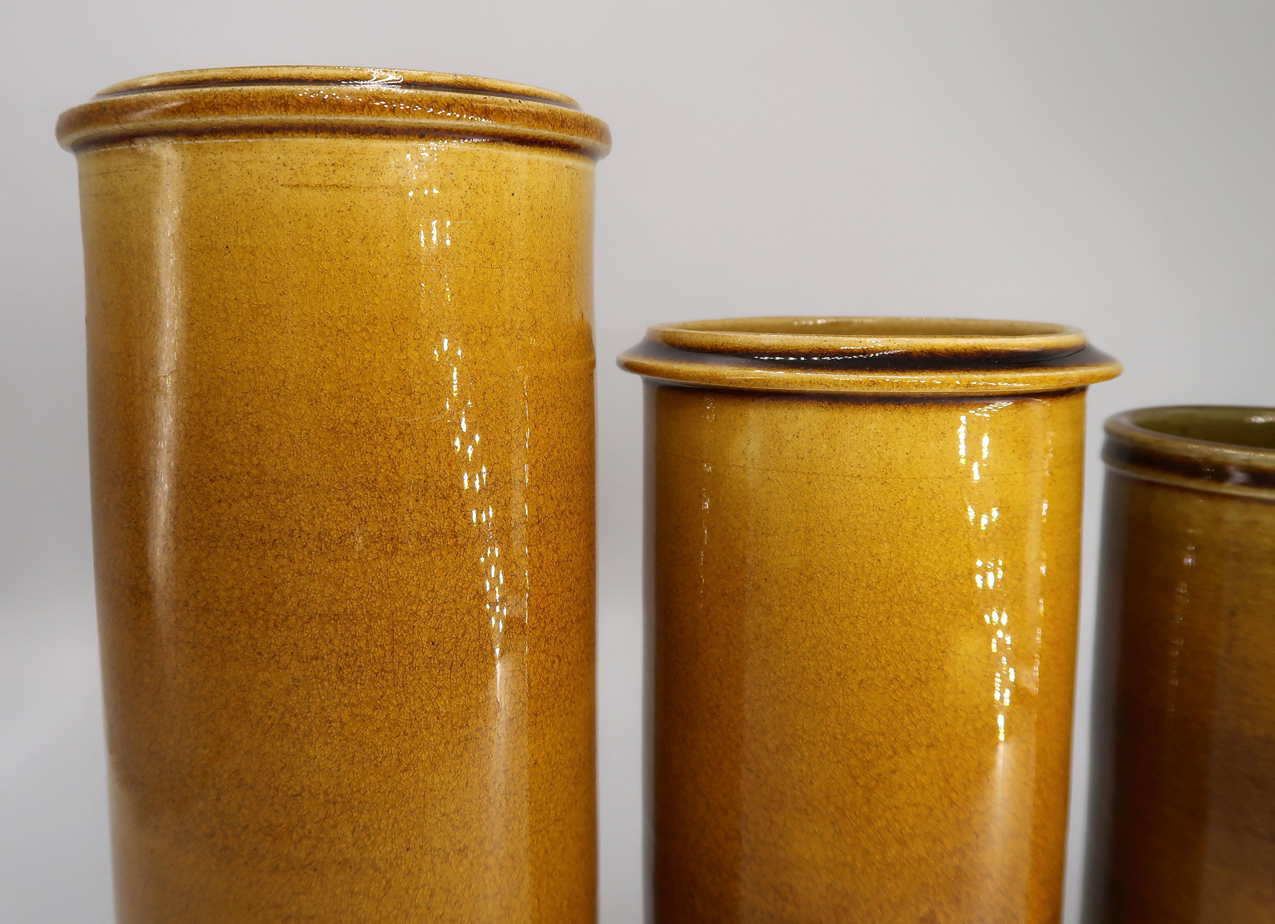 Kähler Set of 1950s Danish Golden Ochre Ceramic Vases In Good Condition For Sale In Copenhagen, DK