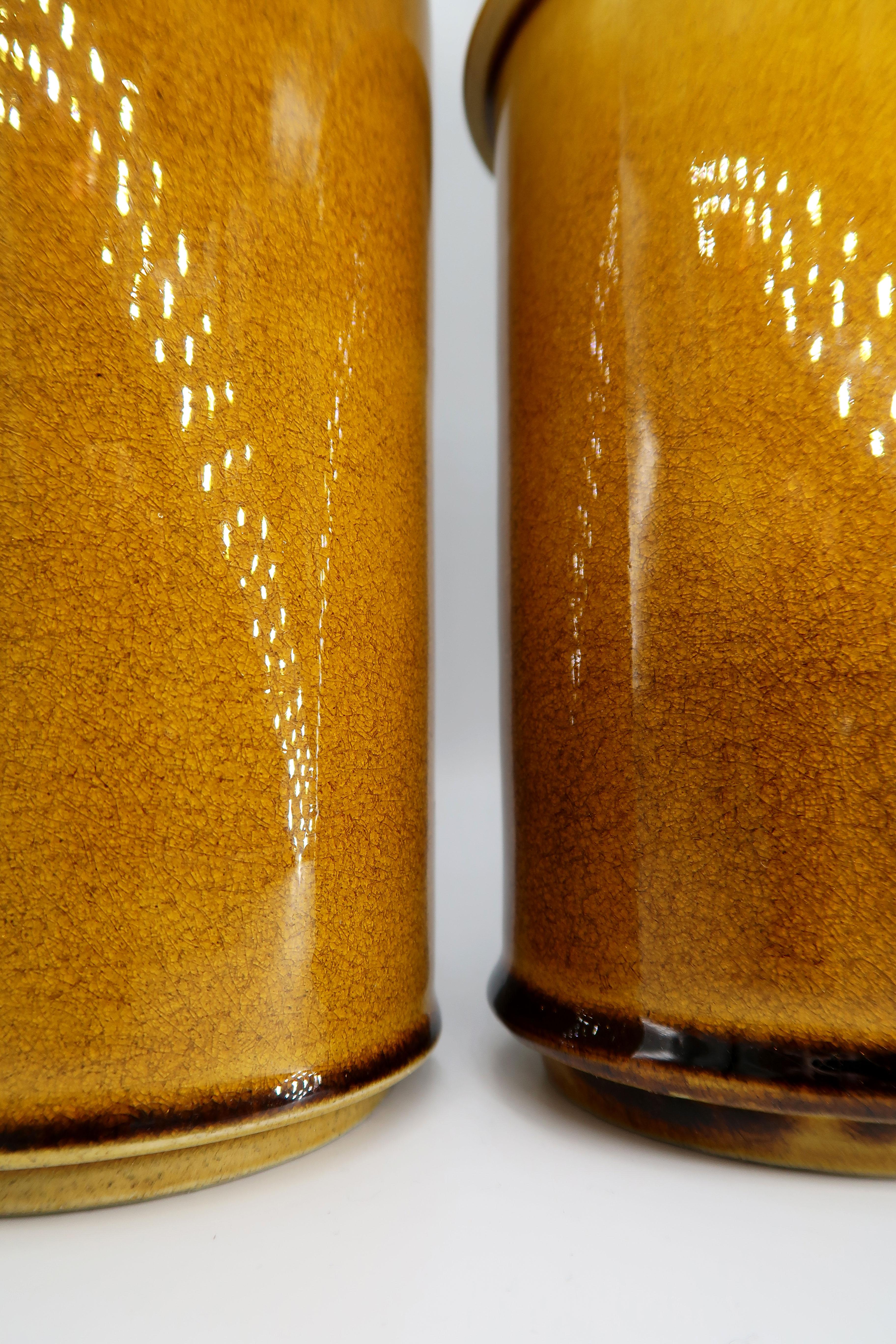 20th Century Set of 1950s Danish Golden Ochre Ceramic Vases, Kähler For Sale