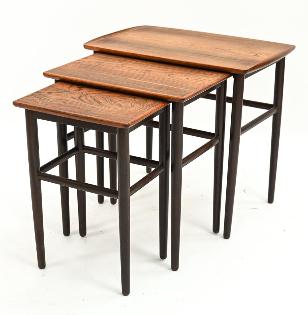 Set of Three Kai Kristiansen Rosewood Nesting Tables, C. 1960's In Good Condition In Norwalk, CT