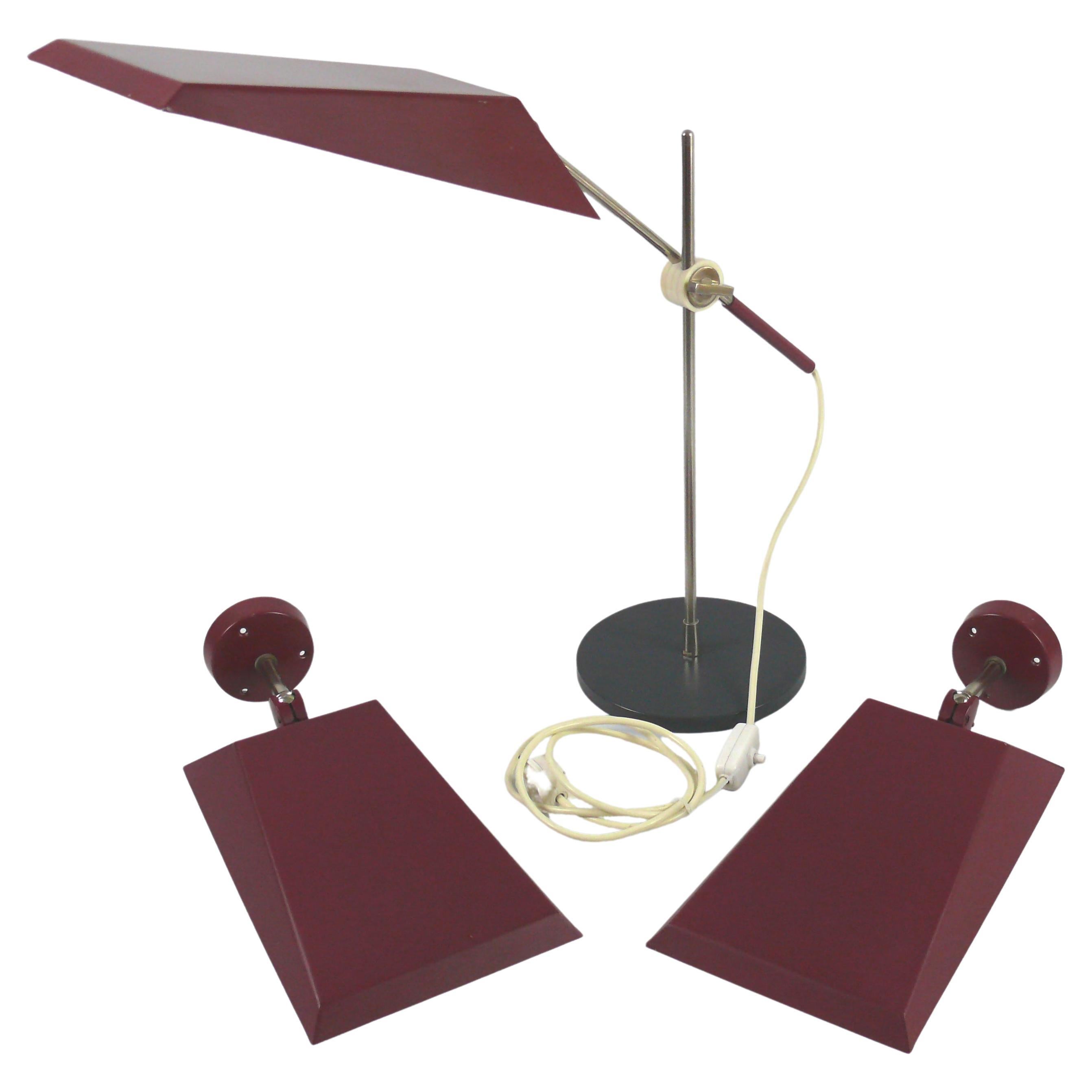 Set Of Three Kaiser Lamps: Two Wall- And One Desklamp, Germany 1960s