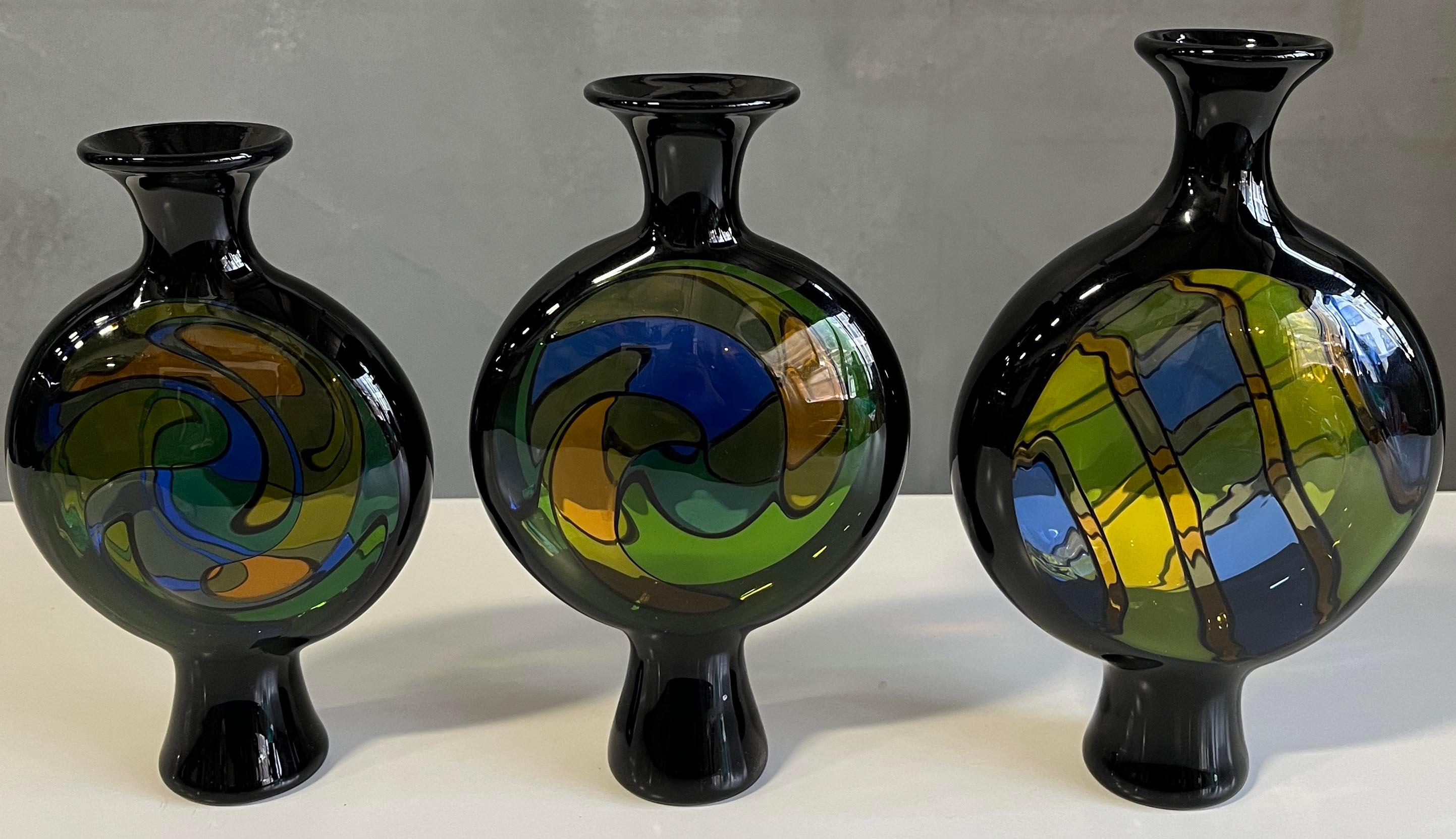 Post-Modern Set of Three Kaleidoscope Vases by Kurt Wallstab, 1980s For Sale