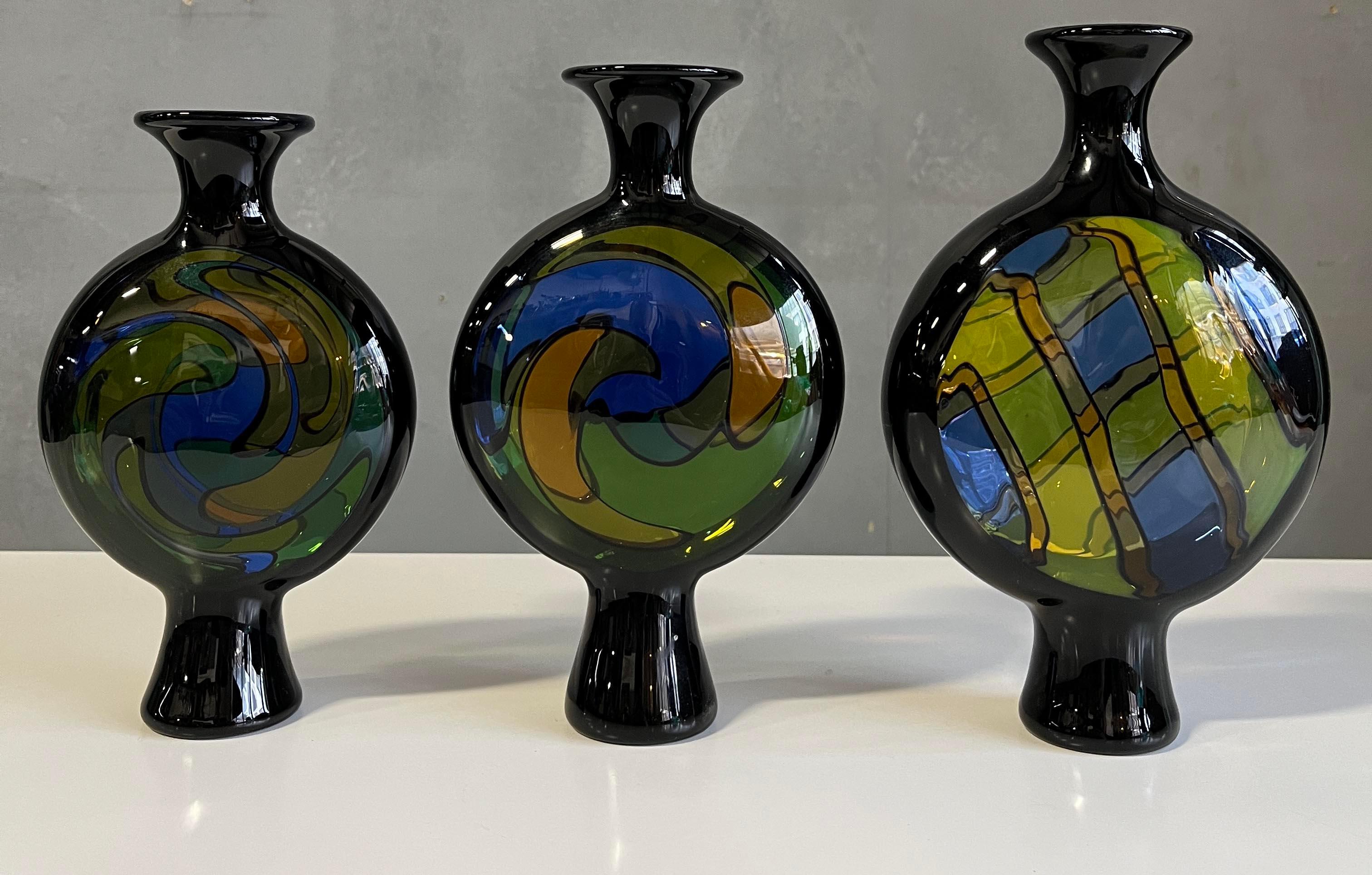 Late 20th Century Set of Three Kaleidoscope Vases by Kurt Wallstab, 1980s For Sale