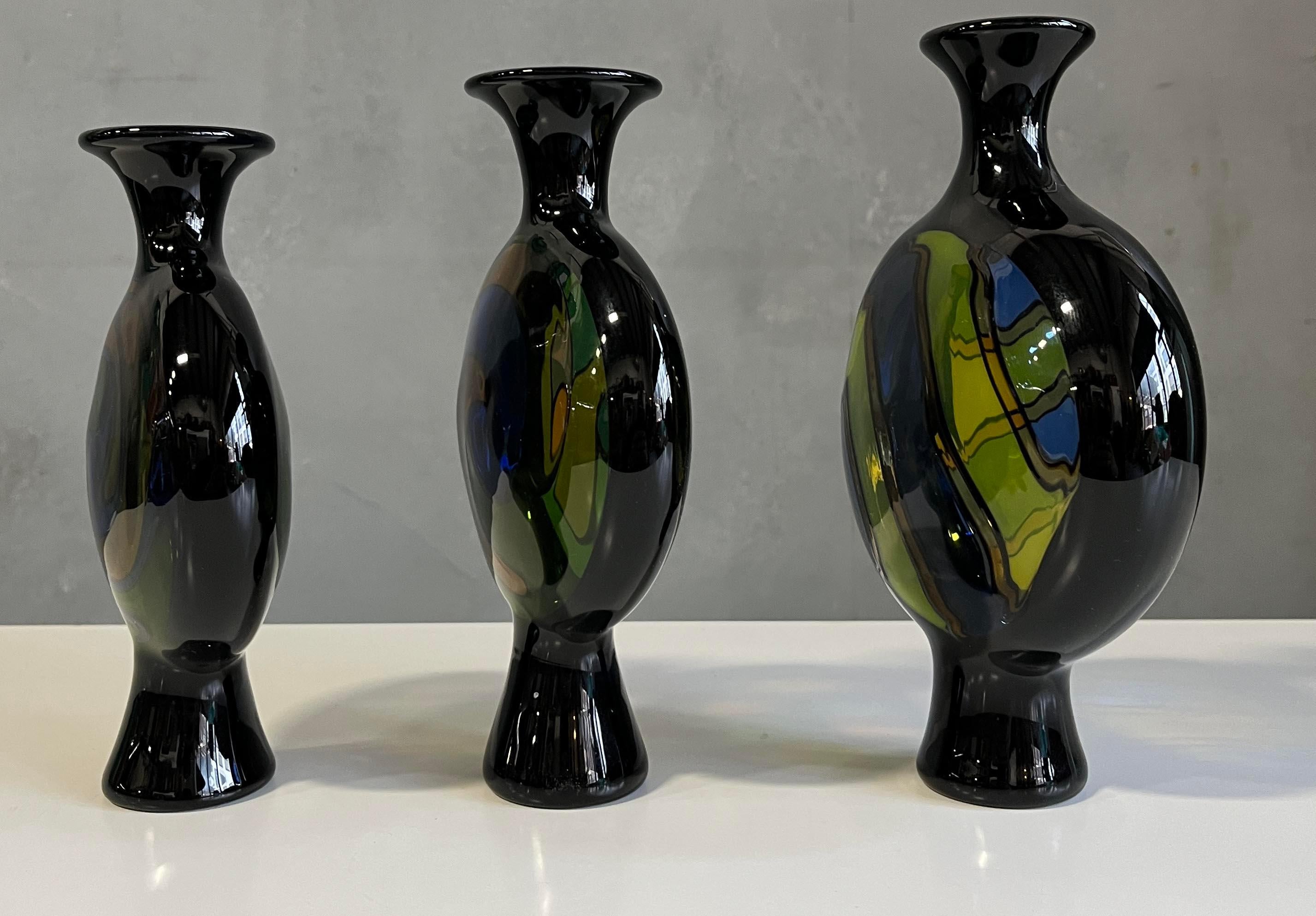 Glass Set of Three Kaleidoscope Vases by Kurt Wallstab, 1980s For Sale