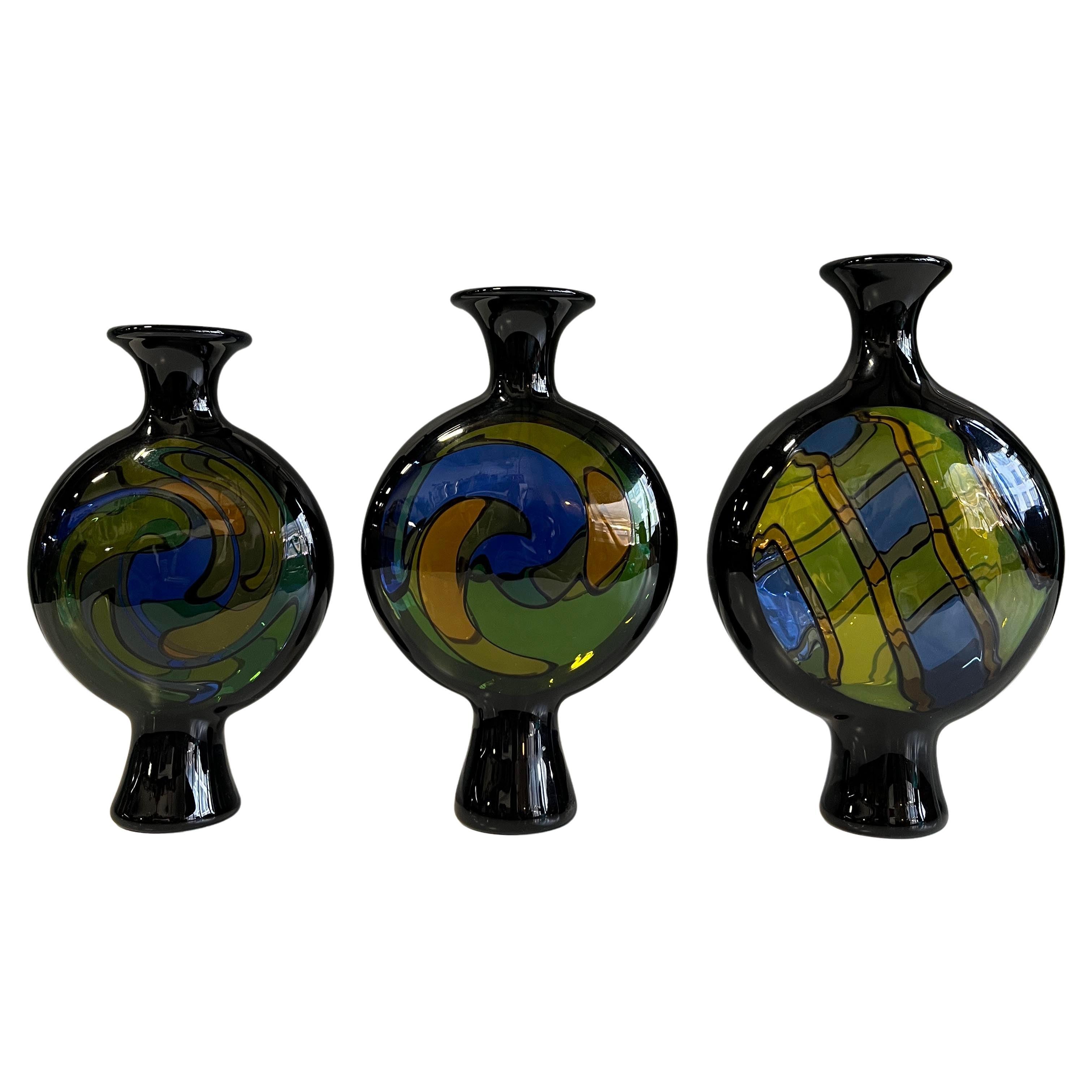 Set of Three Kaleidoscope Vases by Kurt Wallstab, 1980s