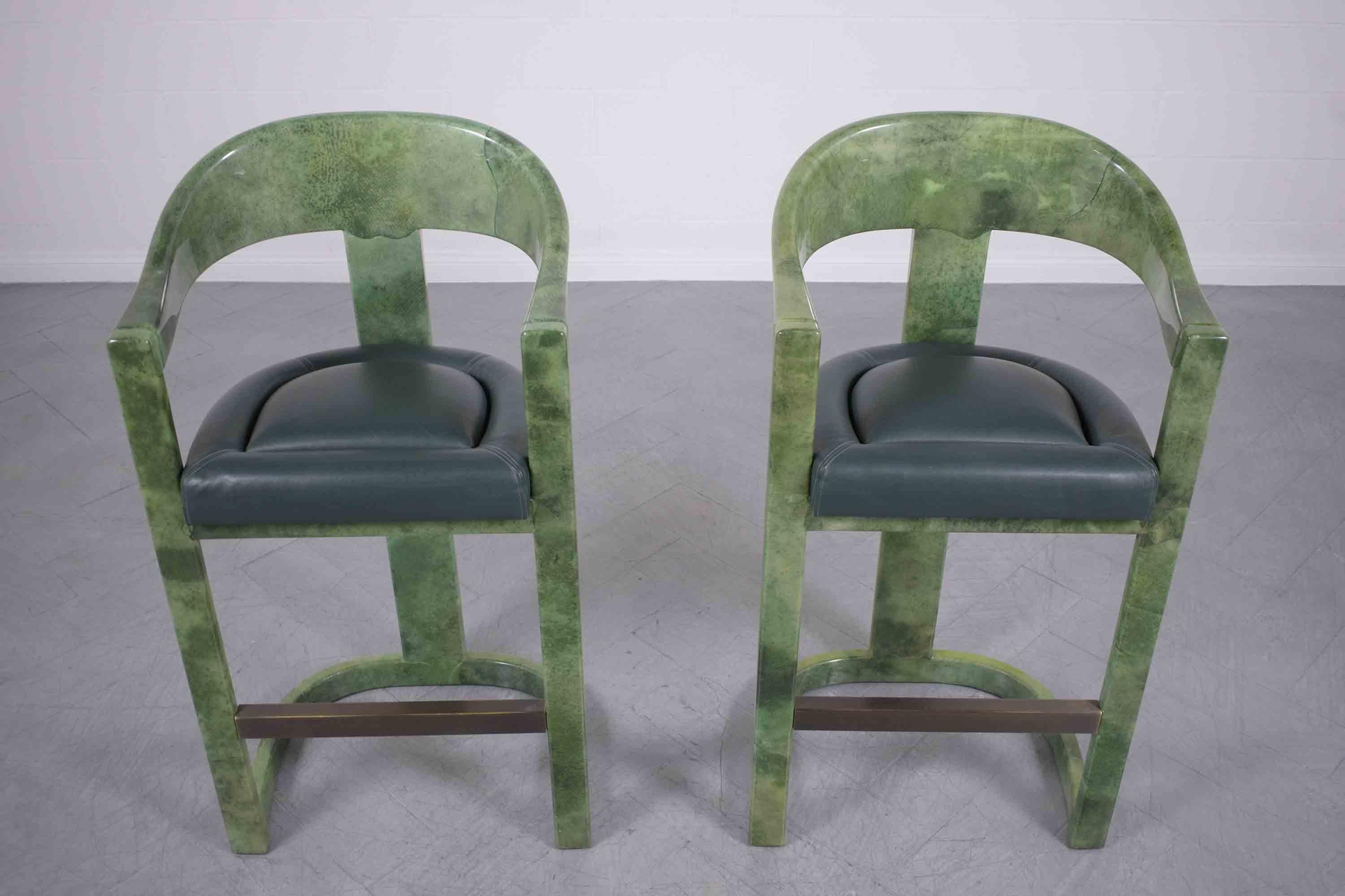 Set of Three Restored Karl Springer Mid-Century Modern Goatskin Bar Stools In Good Condition In Los Angeles, CA