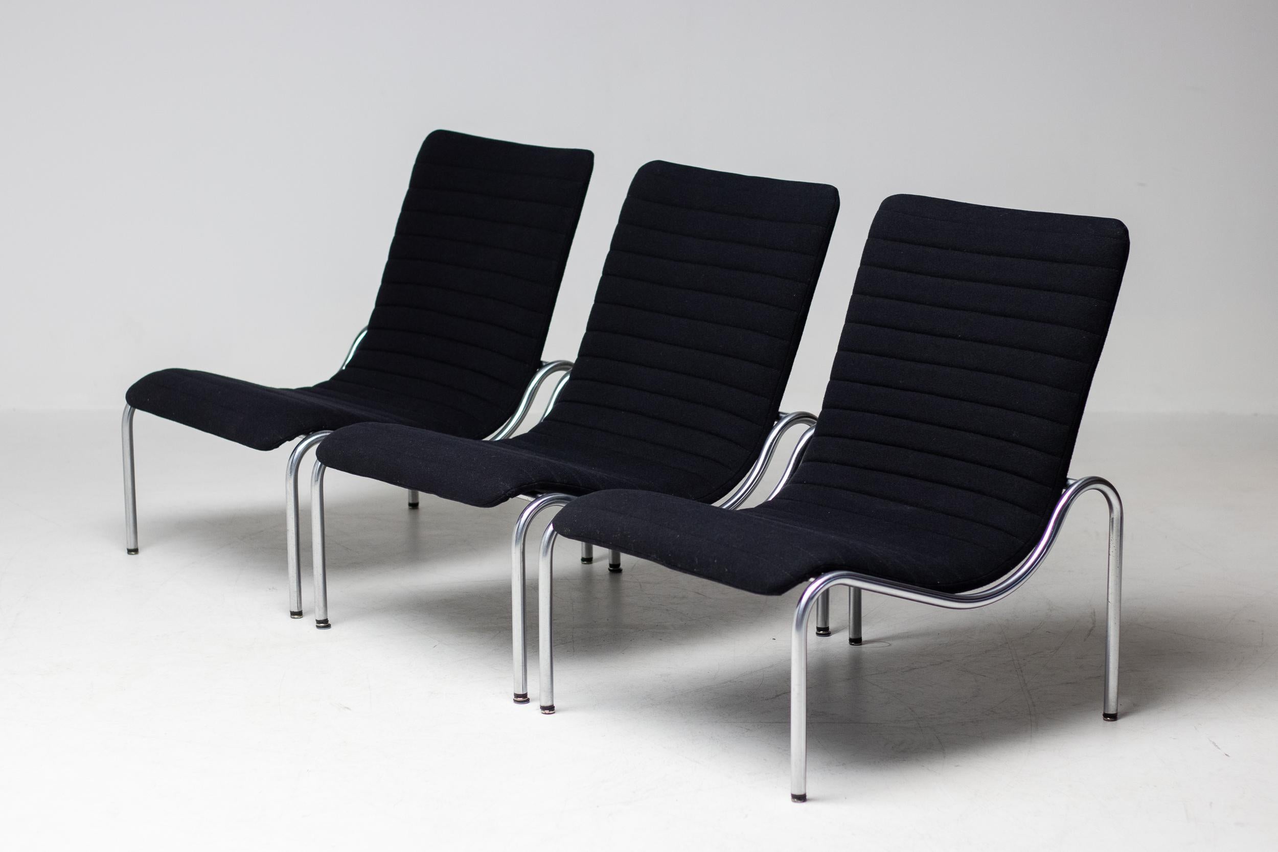 Chrome Set of Three Kho Liang Ie Model 704 High Back Lounge Chairs