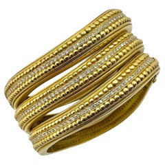 Set of Three Kieselstein Cord 18k Yellow Gold and Diamond Caviar Bracelets