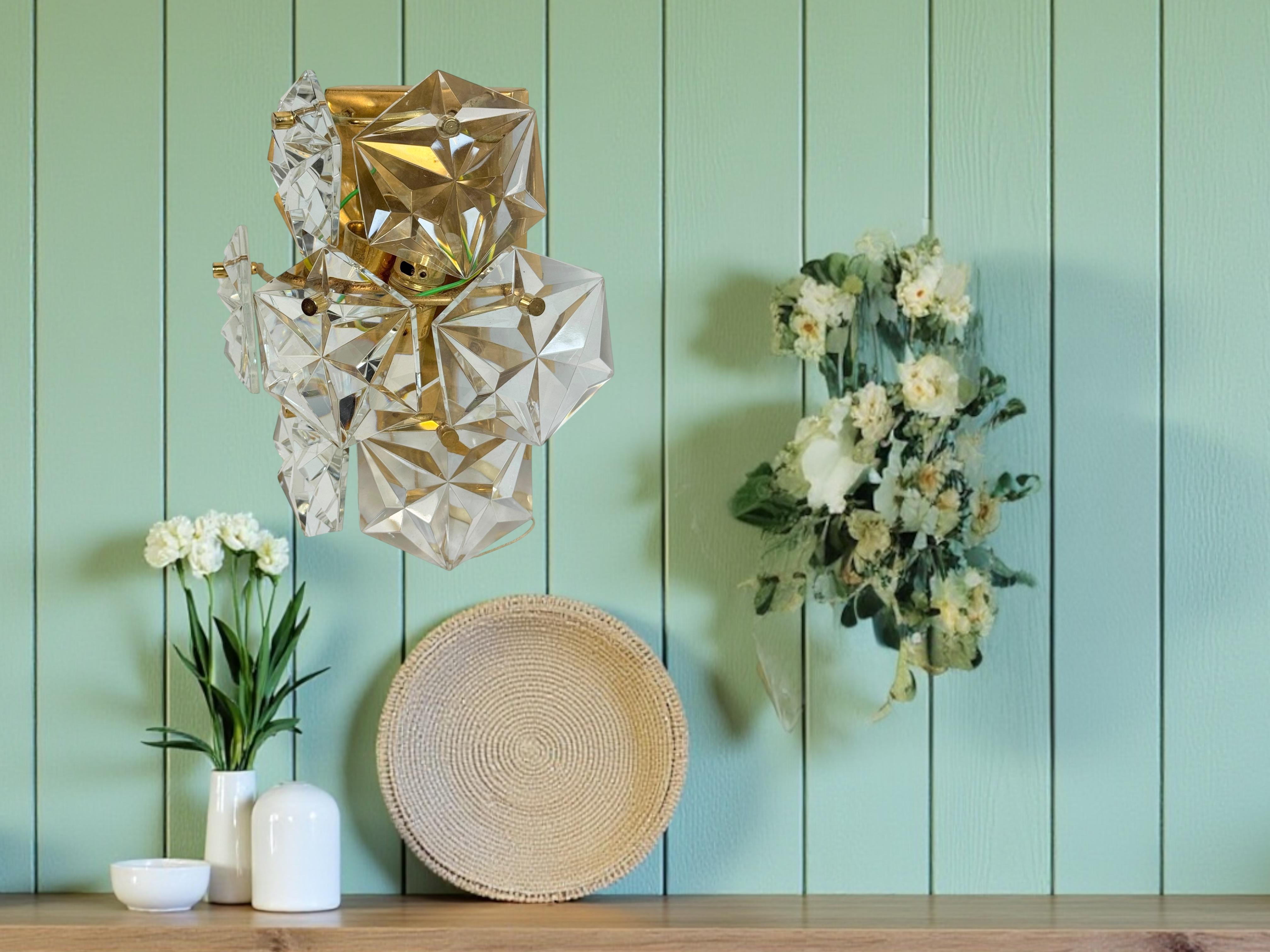 Set of Three Kinkeldey 22kt Gilt, Faceted Crystal Sconces, circa 1970s For Sale 3