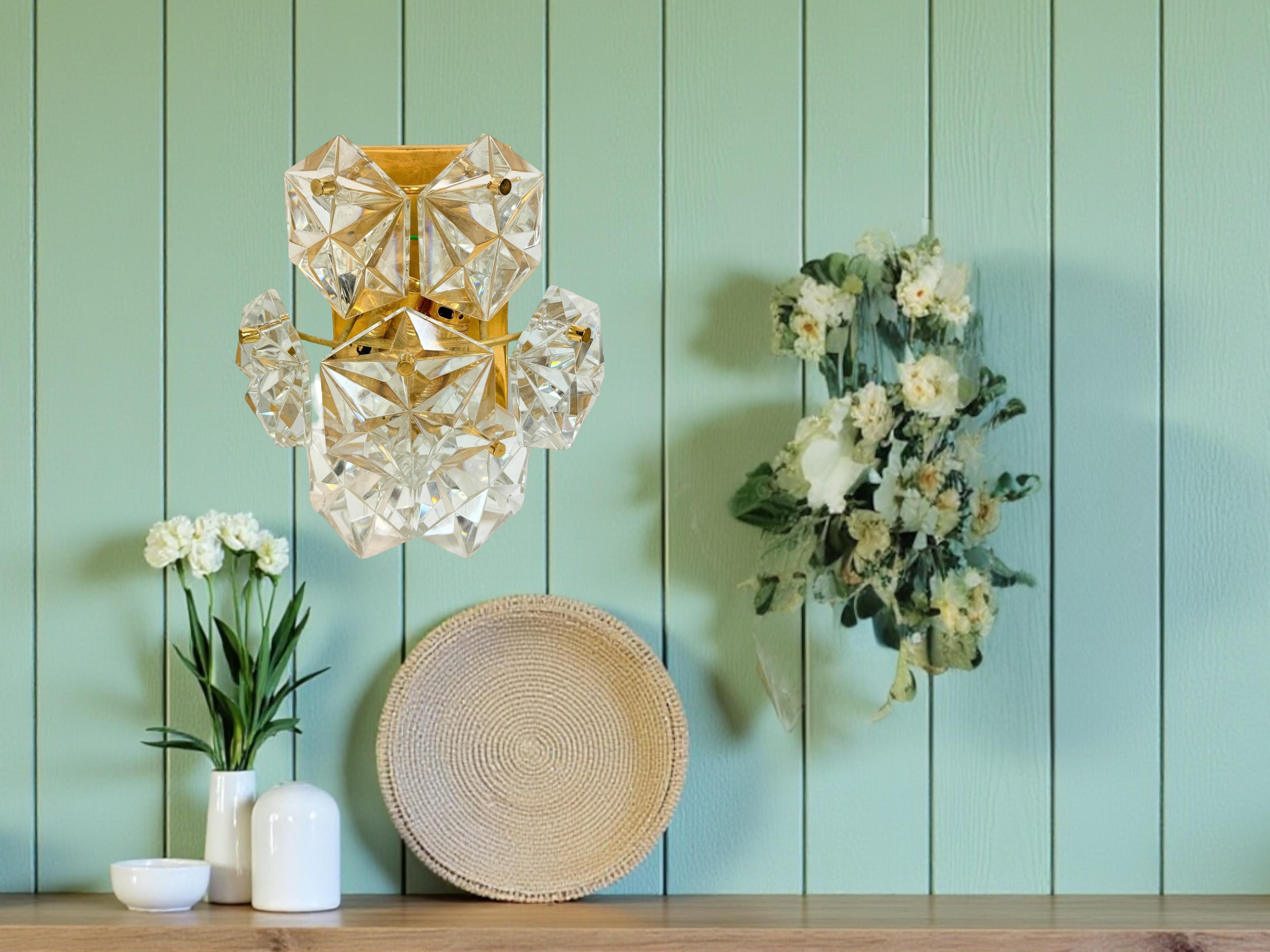 Set of Three Kinkeldey 22kt Gilt, Faceted Crystal Sconces, circa 1970s For Sale 4