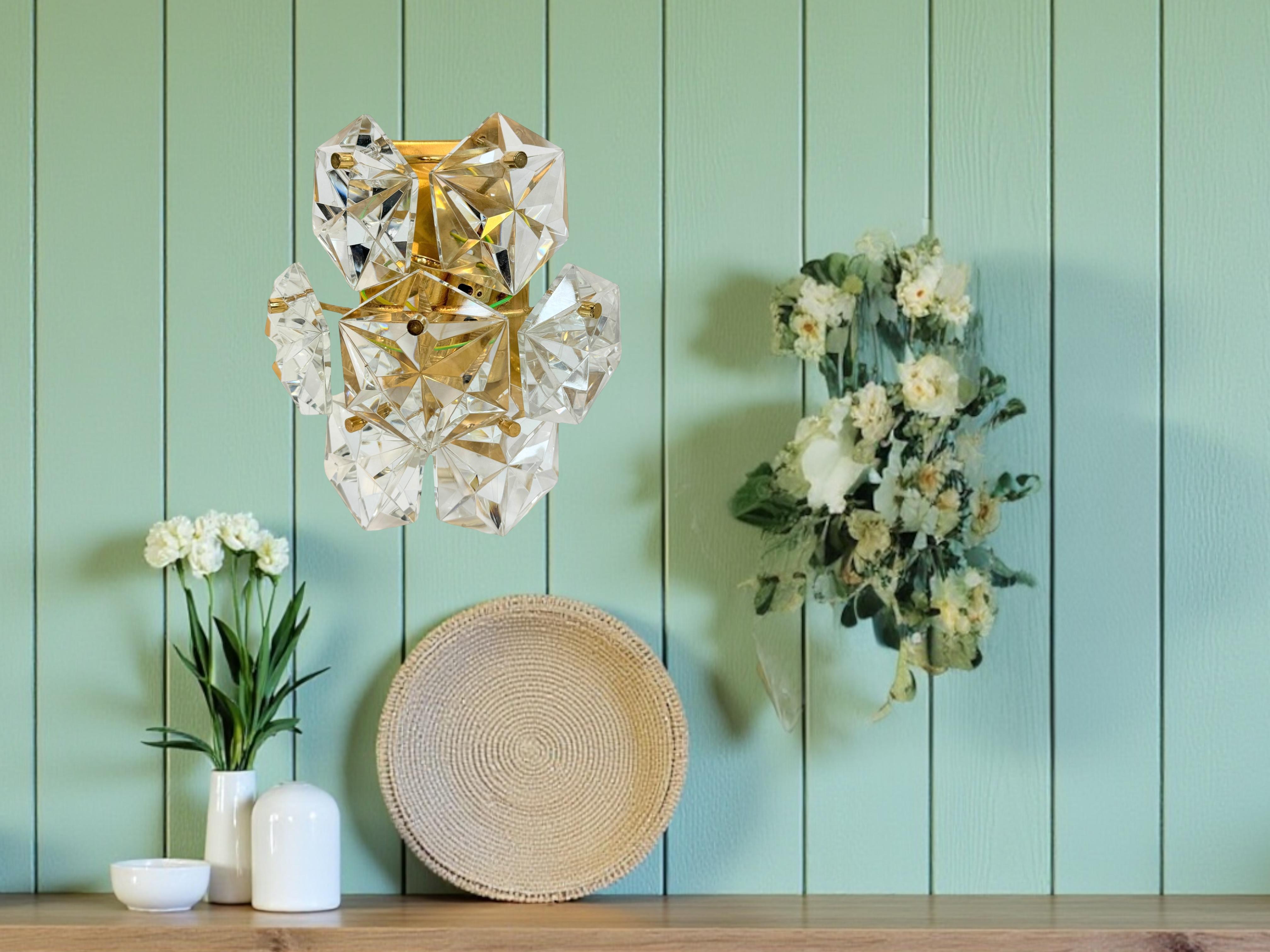 Set of Three Kinkeldey 22kt Gilt, Faceted Crystal Sconces, circa 1970s For Sale 5