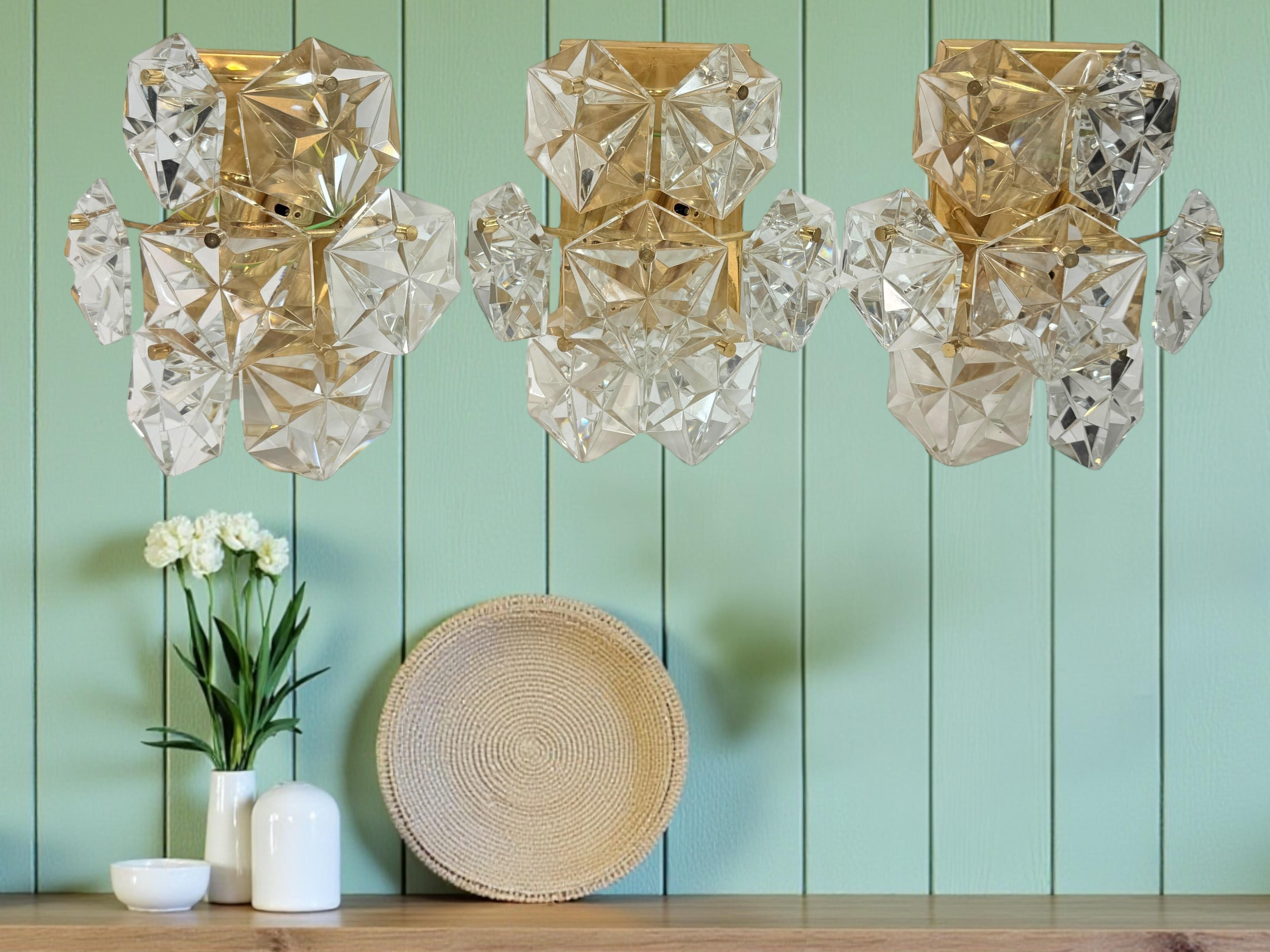 Set of Three Kinkeldey 22kt Gilt, Faceted Crystal Sconces, circa 1970s For Sale 6