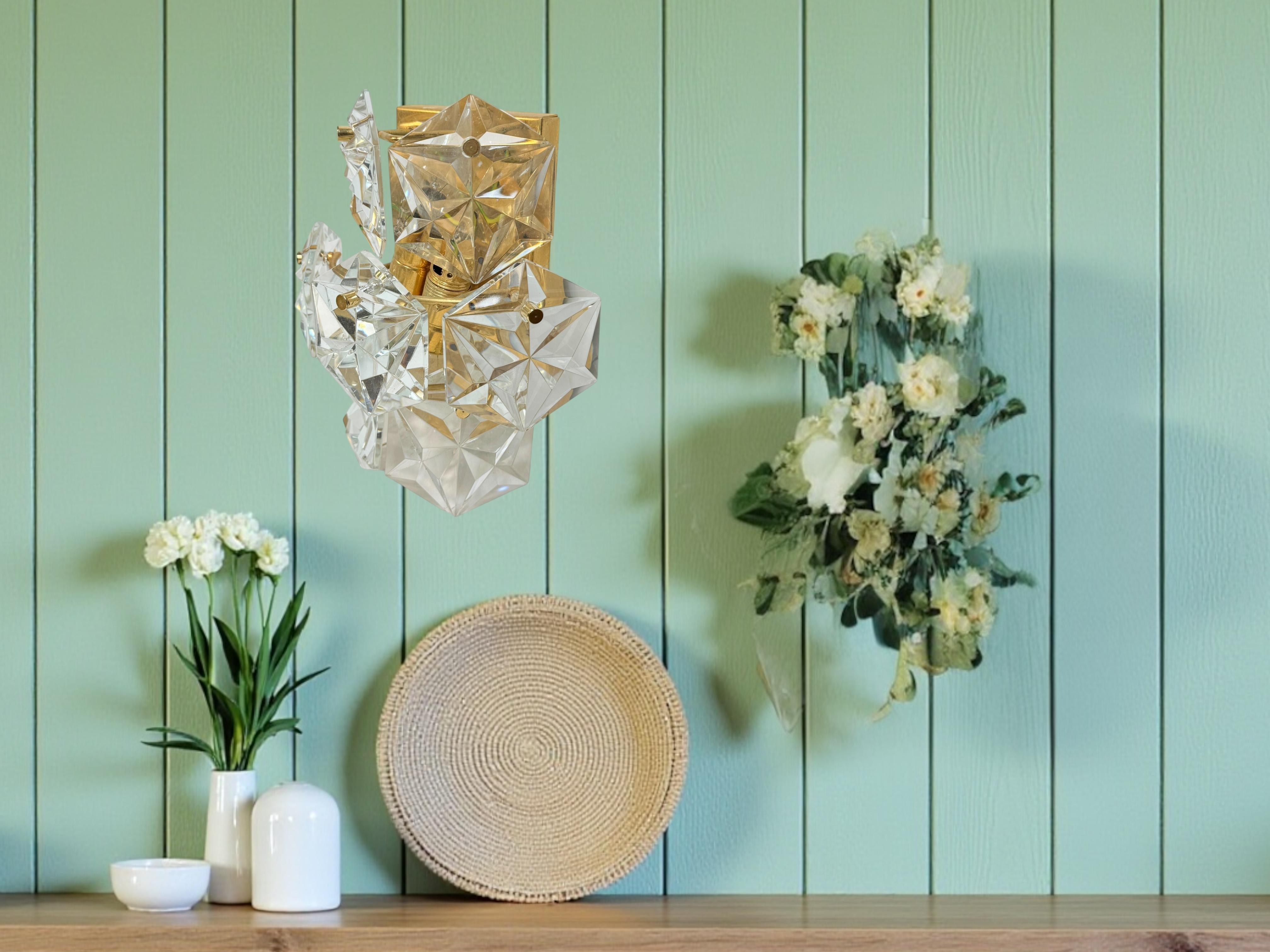 Set of Three Kinkeldey 22kt Gilt, Faceted Crystal Sconces, circa 1970s For Sale 7