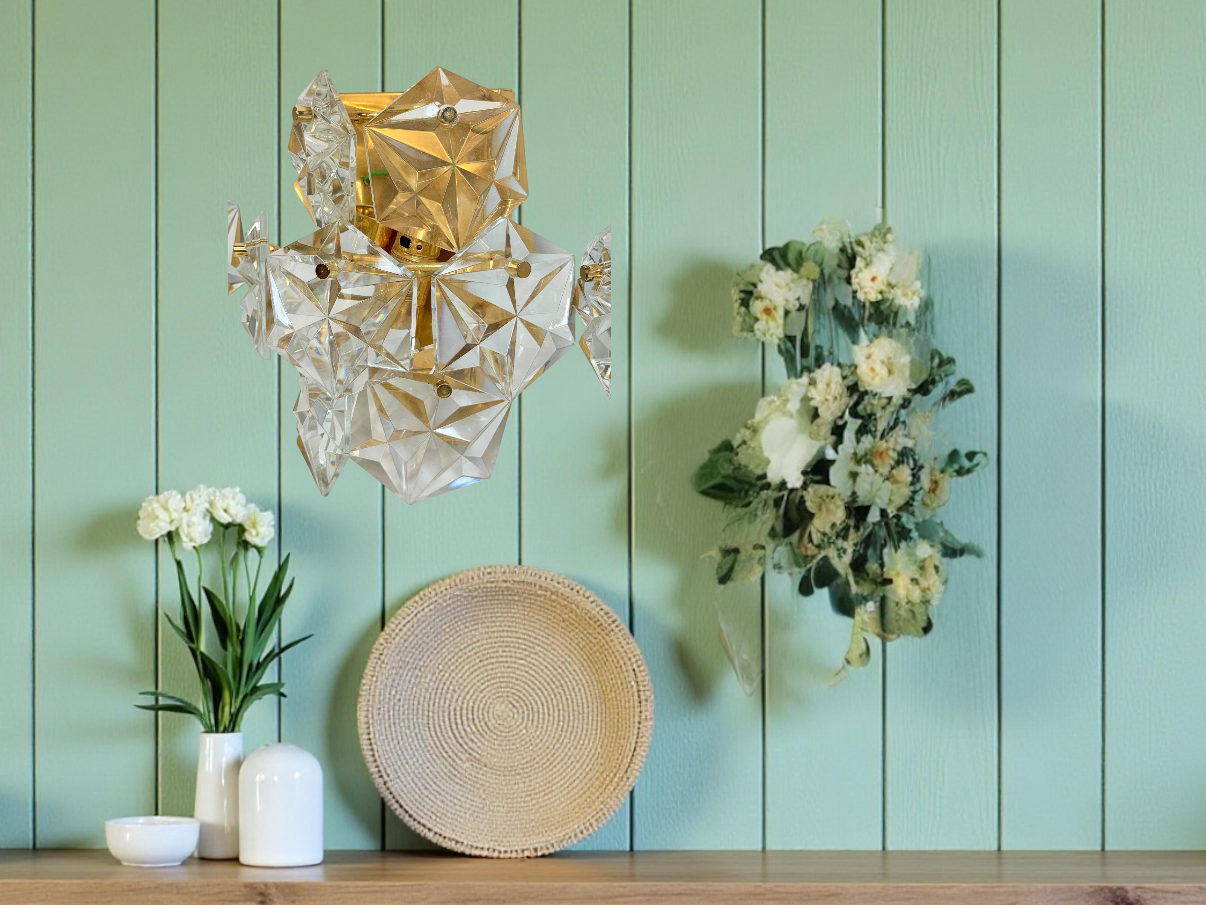 Set of Three Kinkeldey 22kt Gilt, Faceted Crystal Sconces, circa 1970s For Sale 8