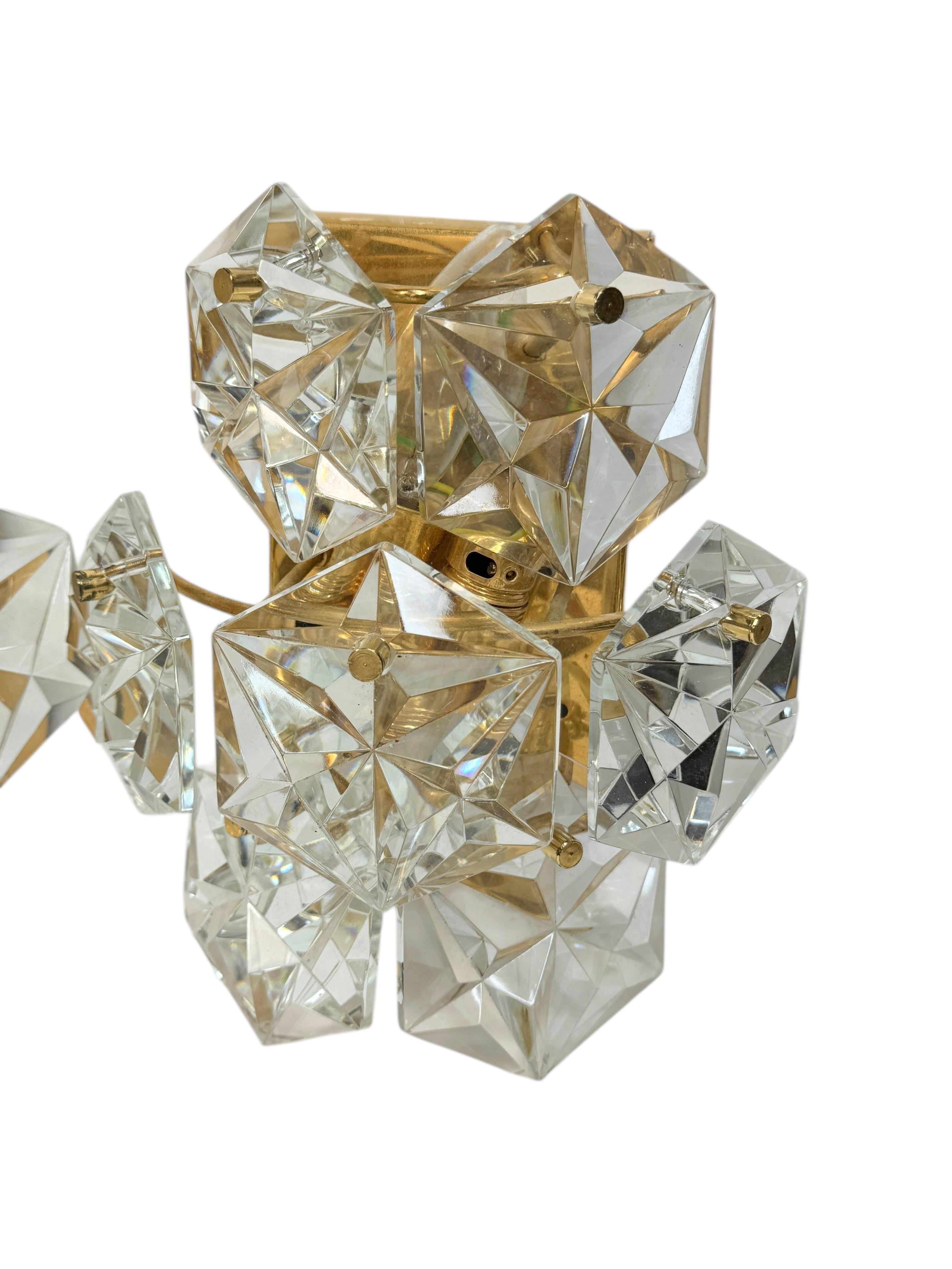 Mid-Century Modern Set of Three Kinkeldey 22kt Gilt, Faceted Crystal Sconces, circa 1970s For Sale