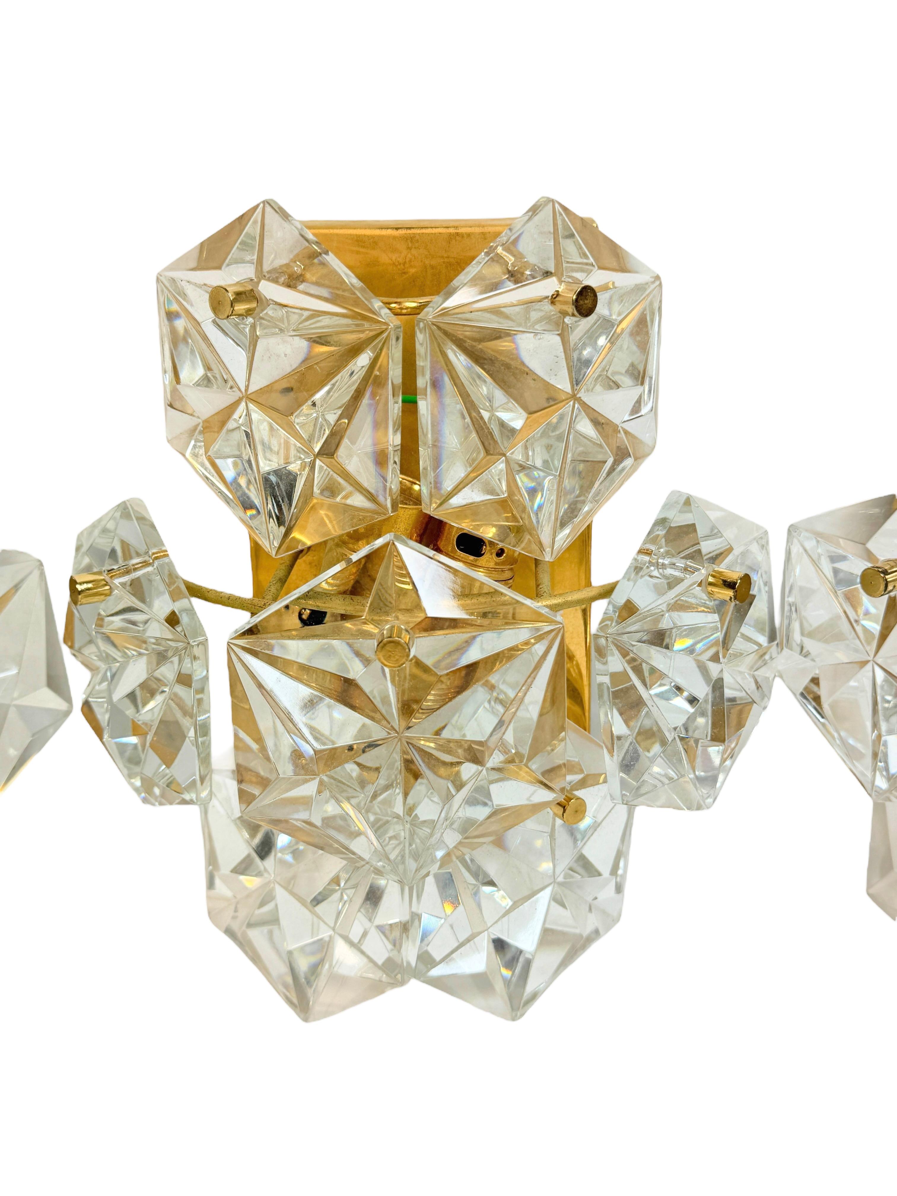 German Set of Three Kinkeldey 22kt Gilt, Faceted Crystal Sconces, circa 1970s For Sale