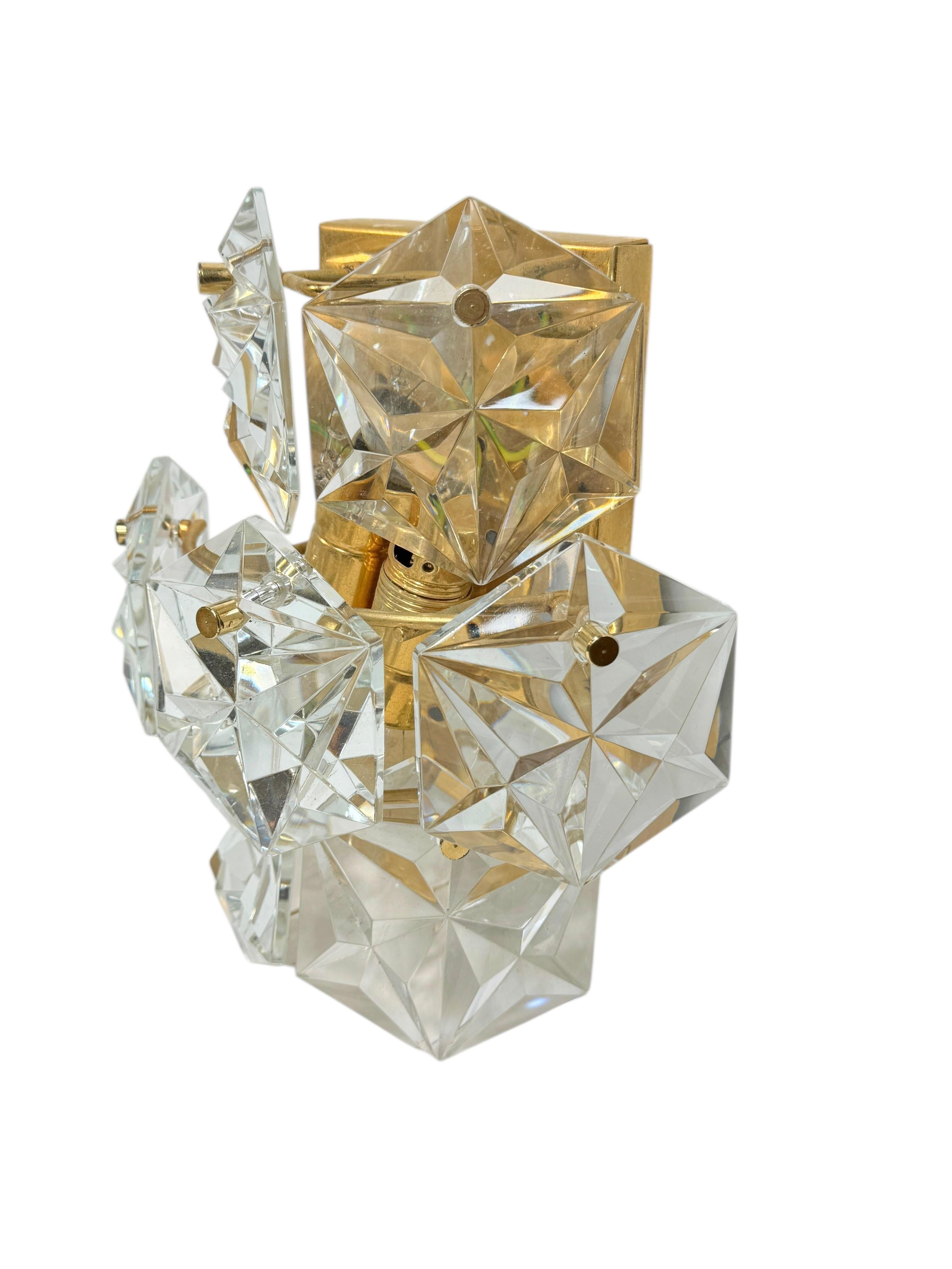 Late 20th Century Set of Three Kinkeldey 22kt Gilt, Faceted Crystal Sconces, circa 1970s For Sale
