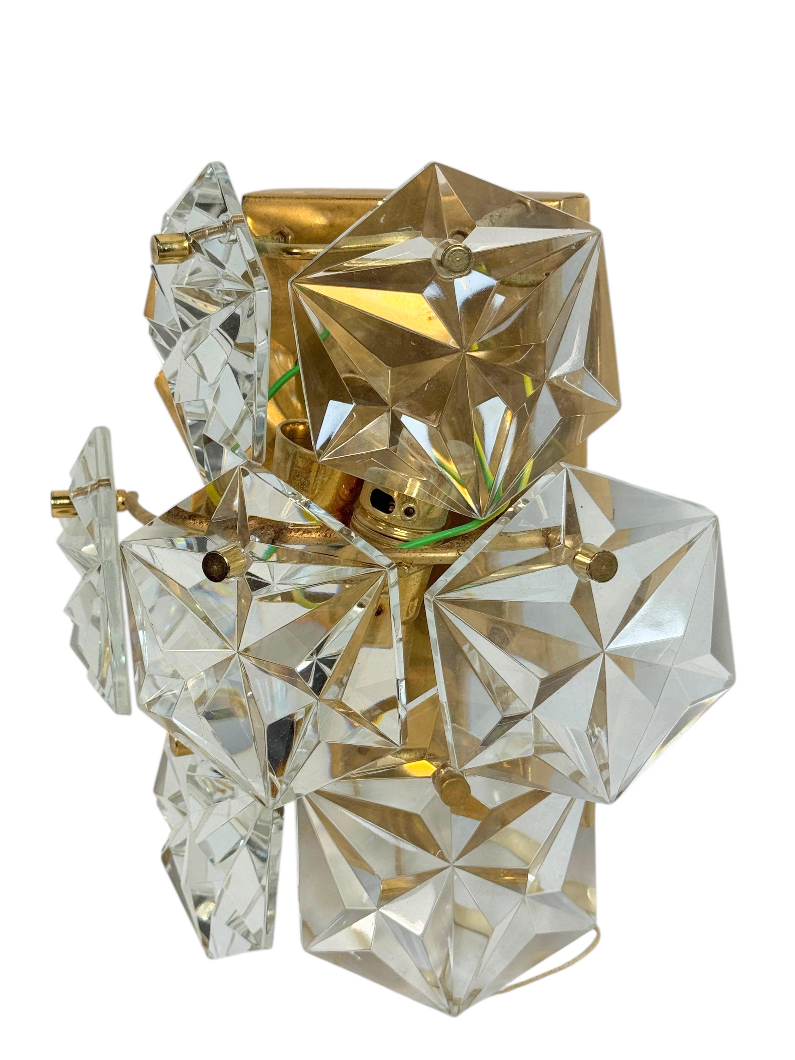 Metal Set of Three Kinkeldey 22kt Gilt, Faceted Crystal Sconces, circa 1970s For Sale