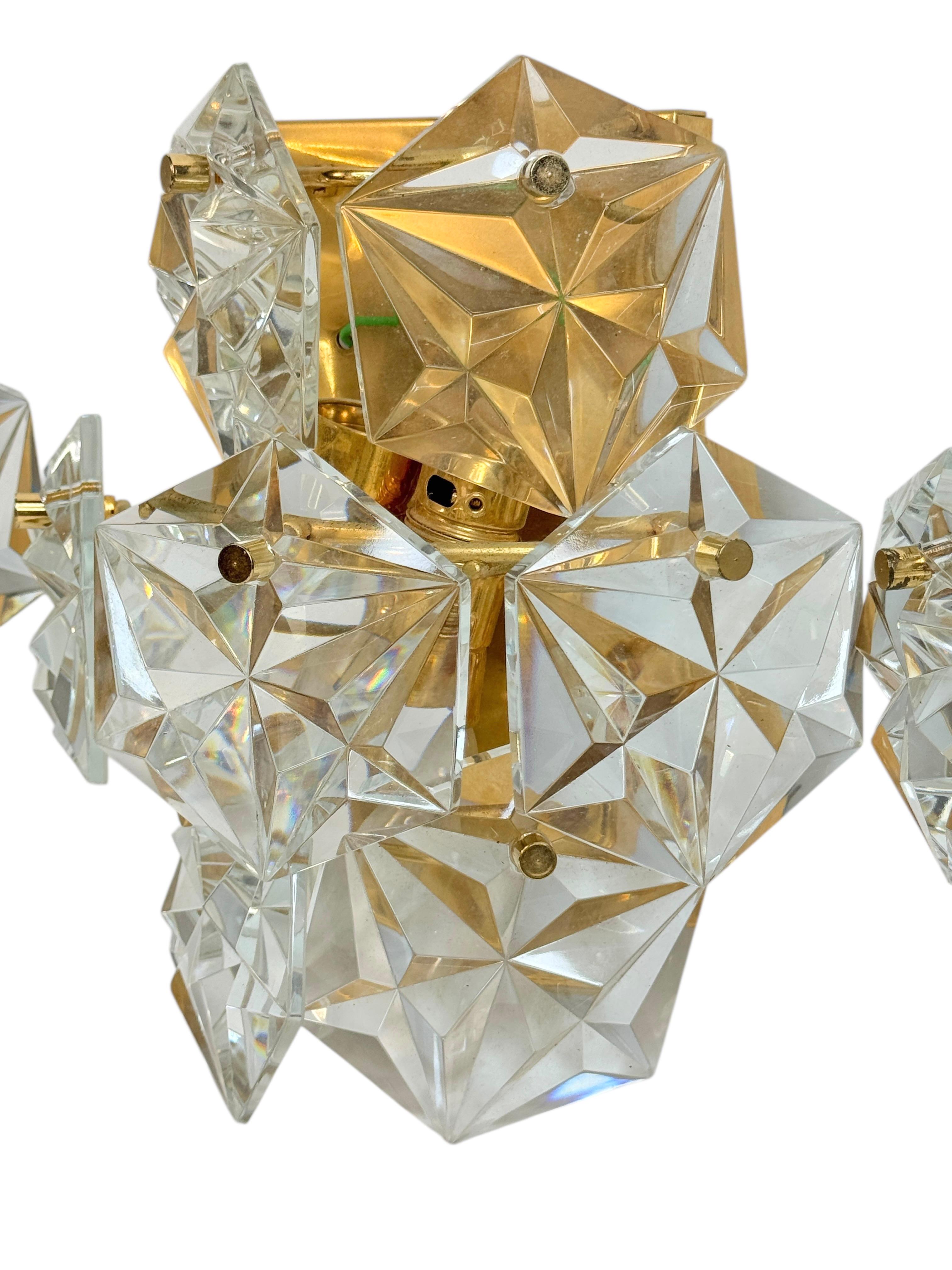 Set of Three Kinkeldey 22kt Gilt, Faceted Crystal Sconces, circa 1970s For Sale 1