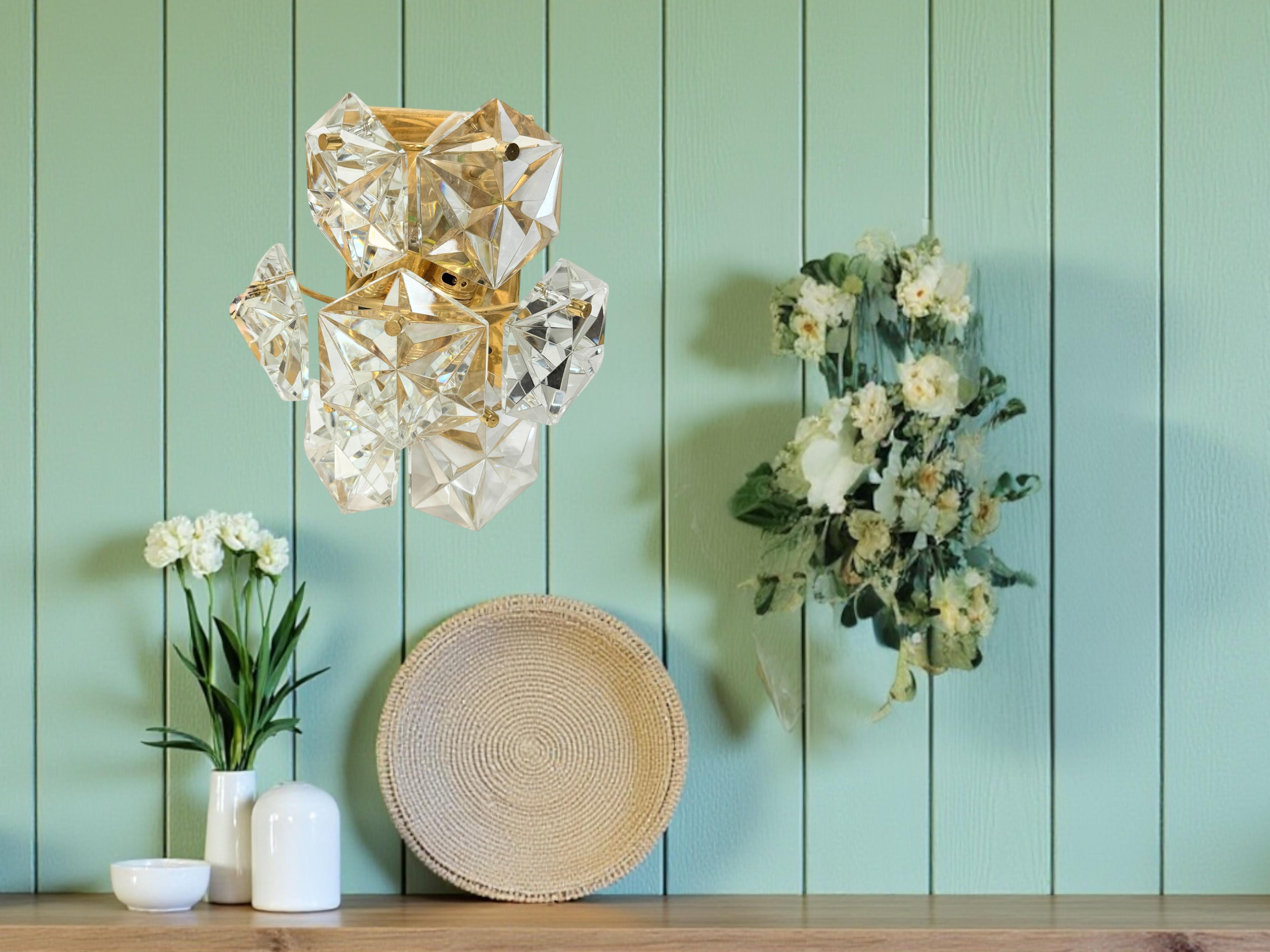 Set of Three Kinkeldey 22kt Gilt, Faceted Crystal Sconces, circa 1970s For Sale 2