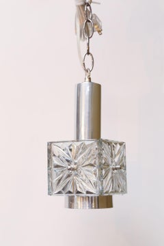 Set of Three Kinkeldey Chrome and Glass Mid Century Modern Pendants