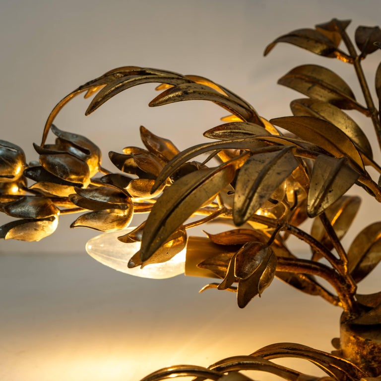 Set of Three Kögl Gilt Metal Palm Tree Light Fixtures 1960s, Maison