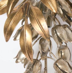 Set of Three Kögl Gilt Metal Palm Tree Wall Sconces 1960s, Maison Jansen Style
