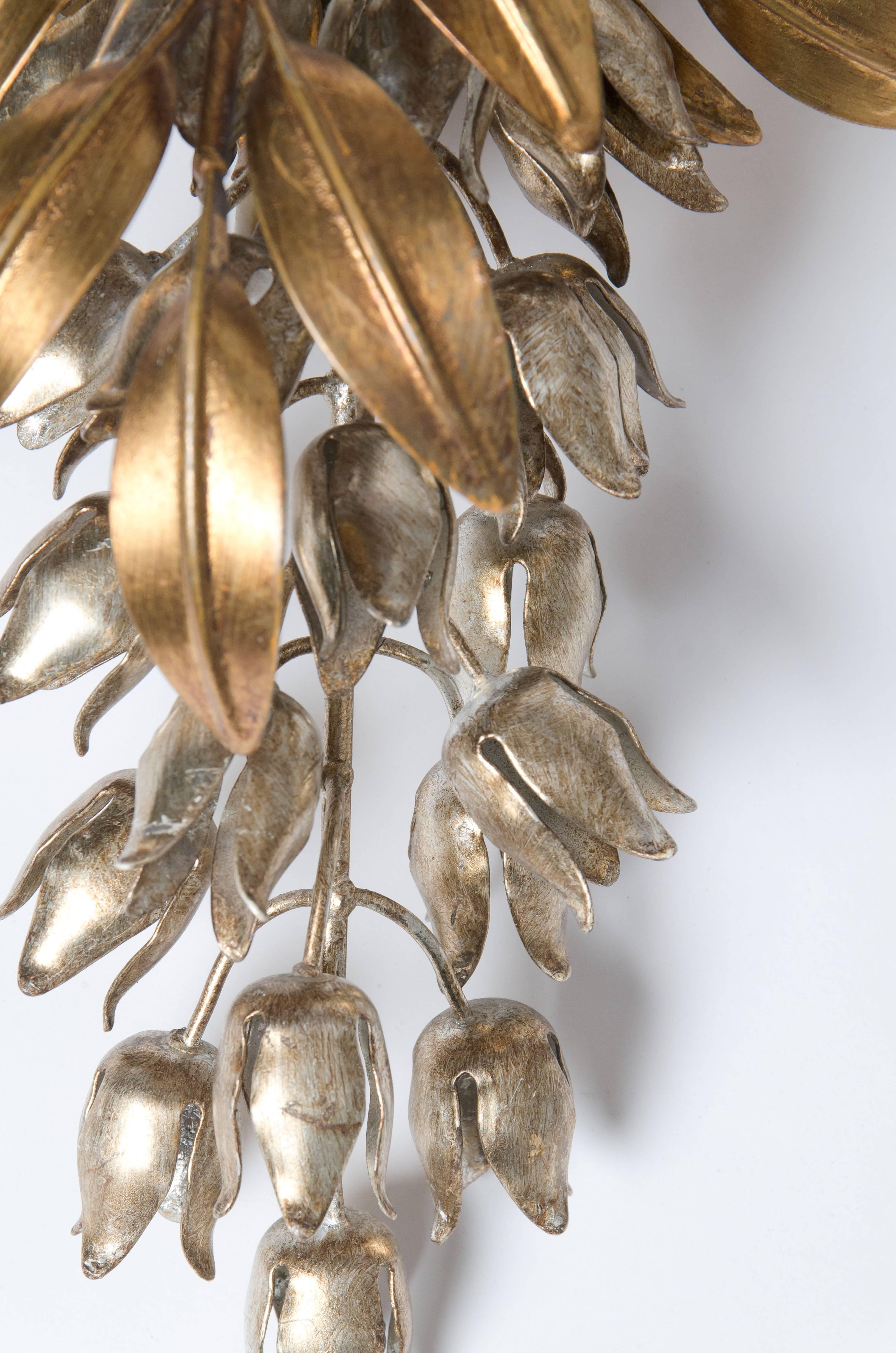 Set of Three Kögl Gilt Metal Palm Tree Wall Sconces 1960s, Maison Jansen Style For Sale 3