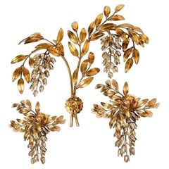 Set di tre applique Kögl in metallo dorato a forma di palma, anni '60, stile Maison Jansen
