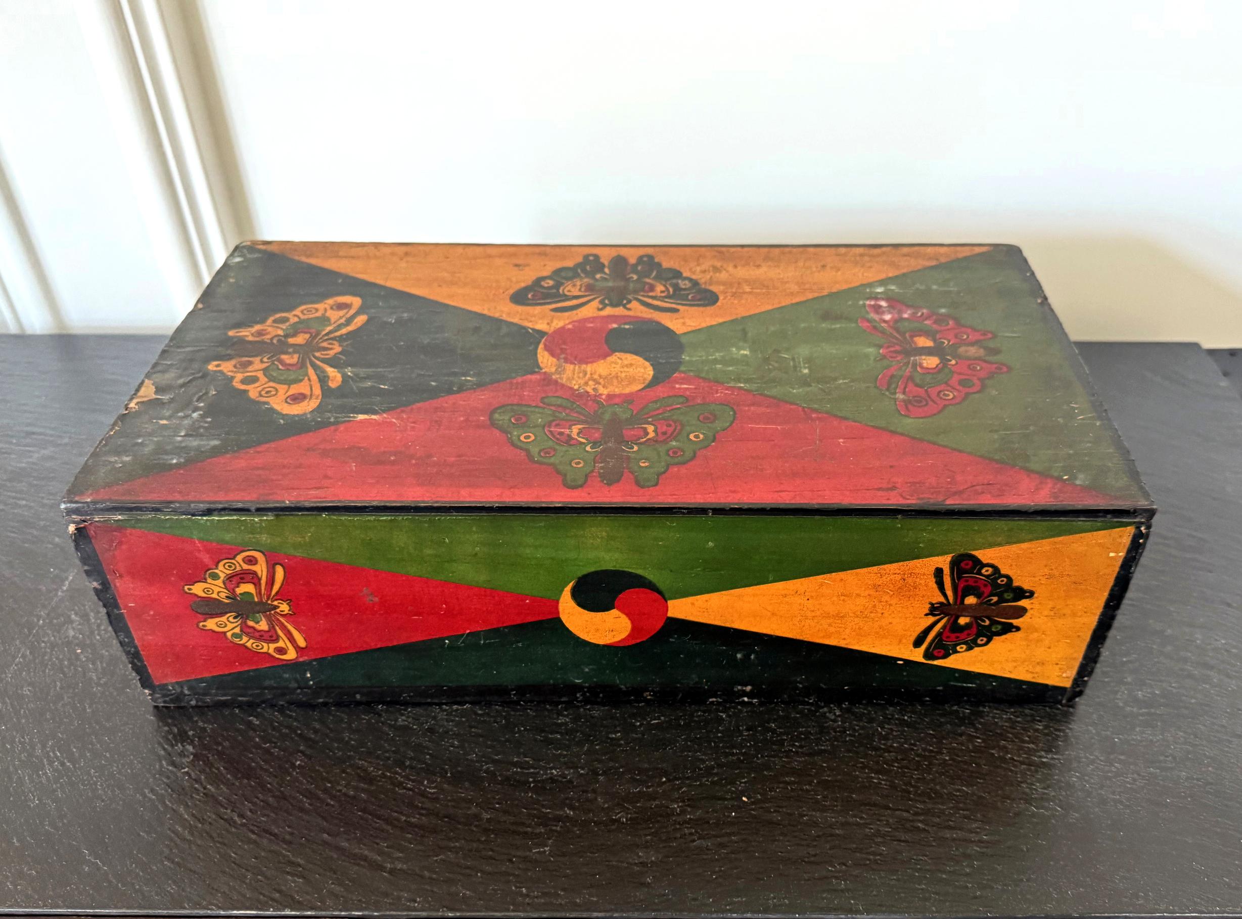 Set of Three Korean Stackable Sewing Box Covered in Hanji Paper For Sale 11