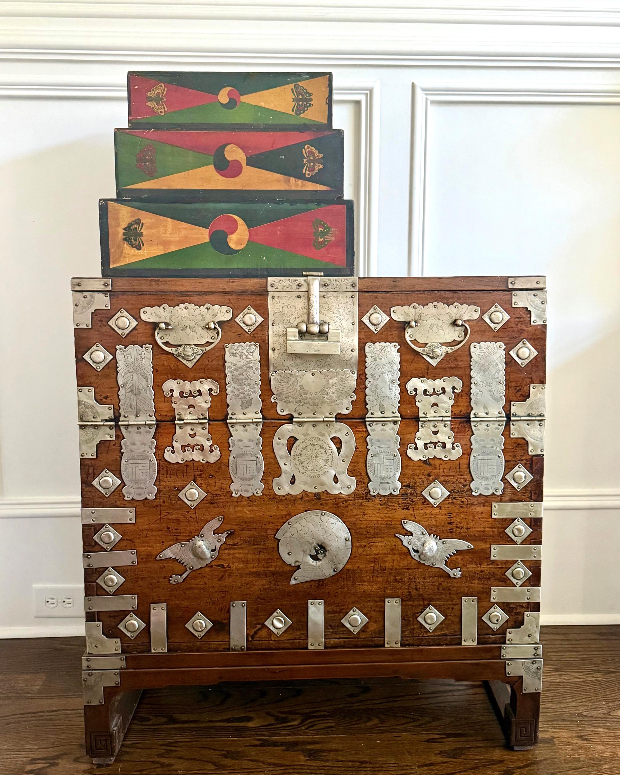 Other Set of Three Korean Stackable Sewing Box Covered in Hanji Paper For Sale
