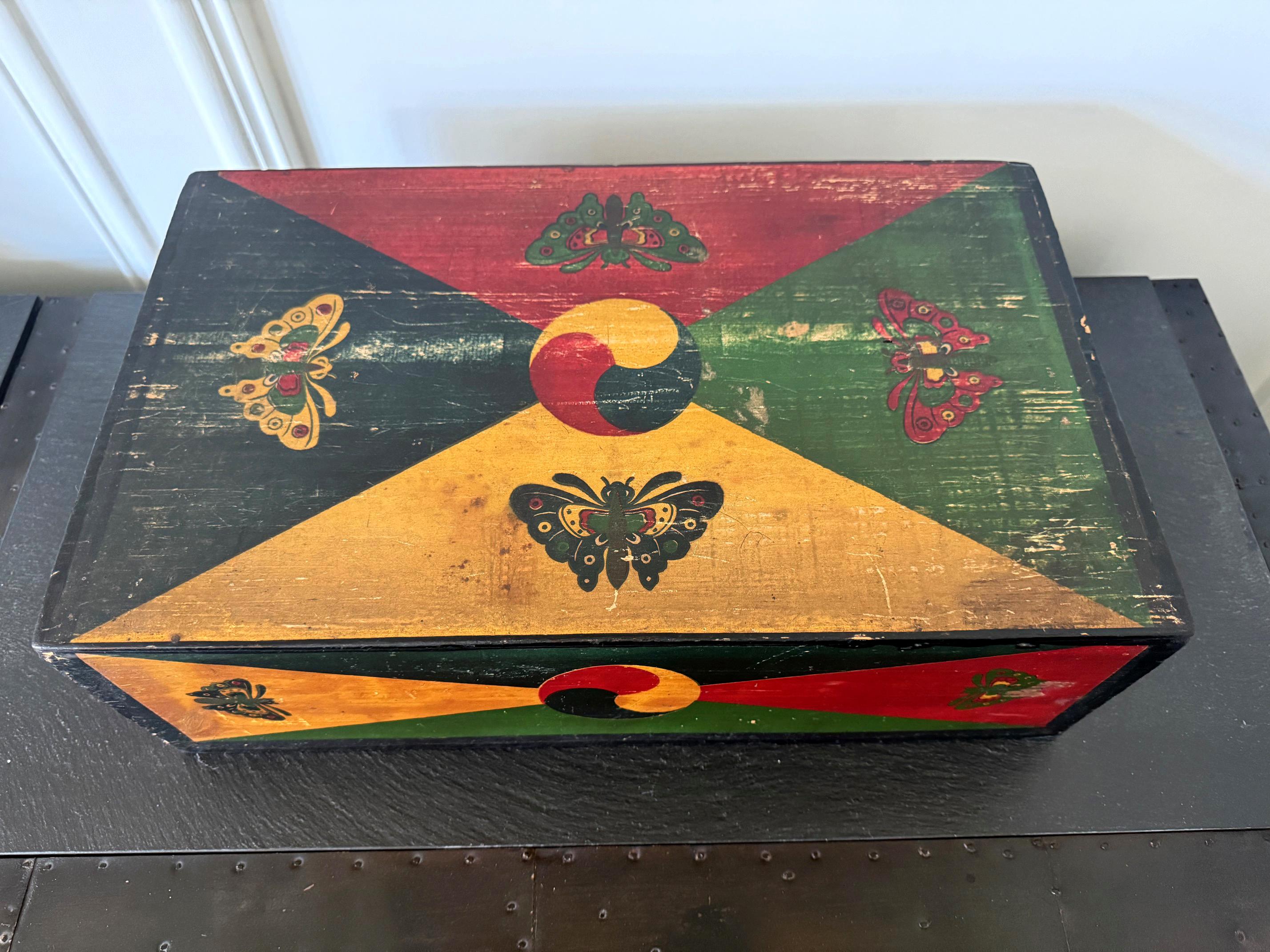 Set of Three Korean Stackable Sewing Box Covered in Hanji Paper In Fair Condition For Sale In Atlanta, GA