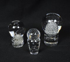 Set of Three Kosta Boda Paperweights Mushrooms and Owl by Lindstrand and Warff