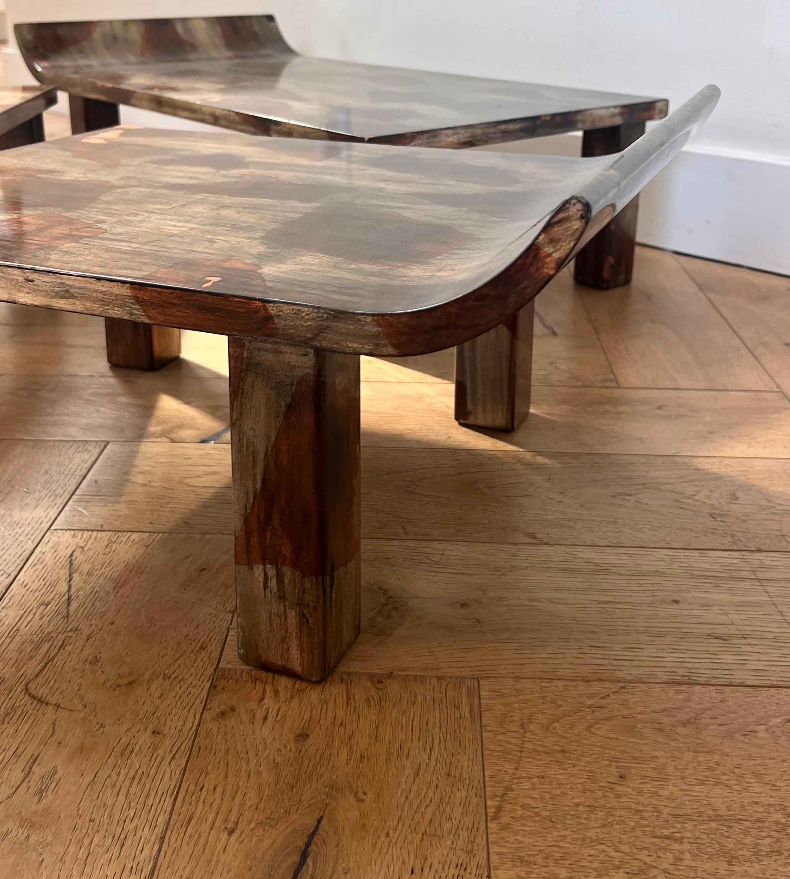 Hand-Crafted Set of three lacquered maple wood stacking tables by Truex, 21st century  For Sale