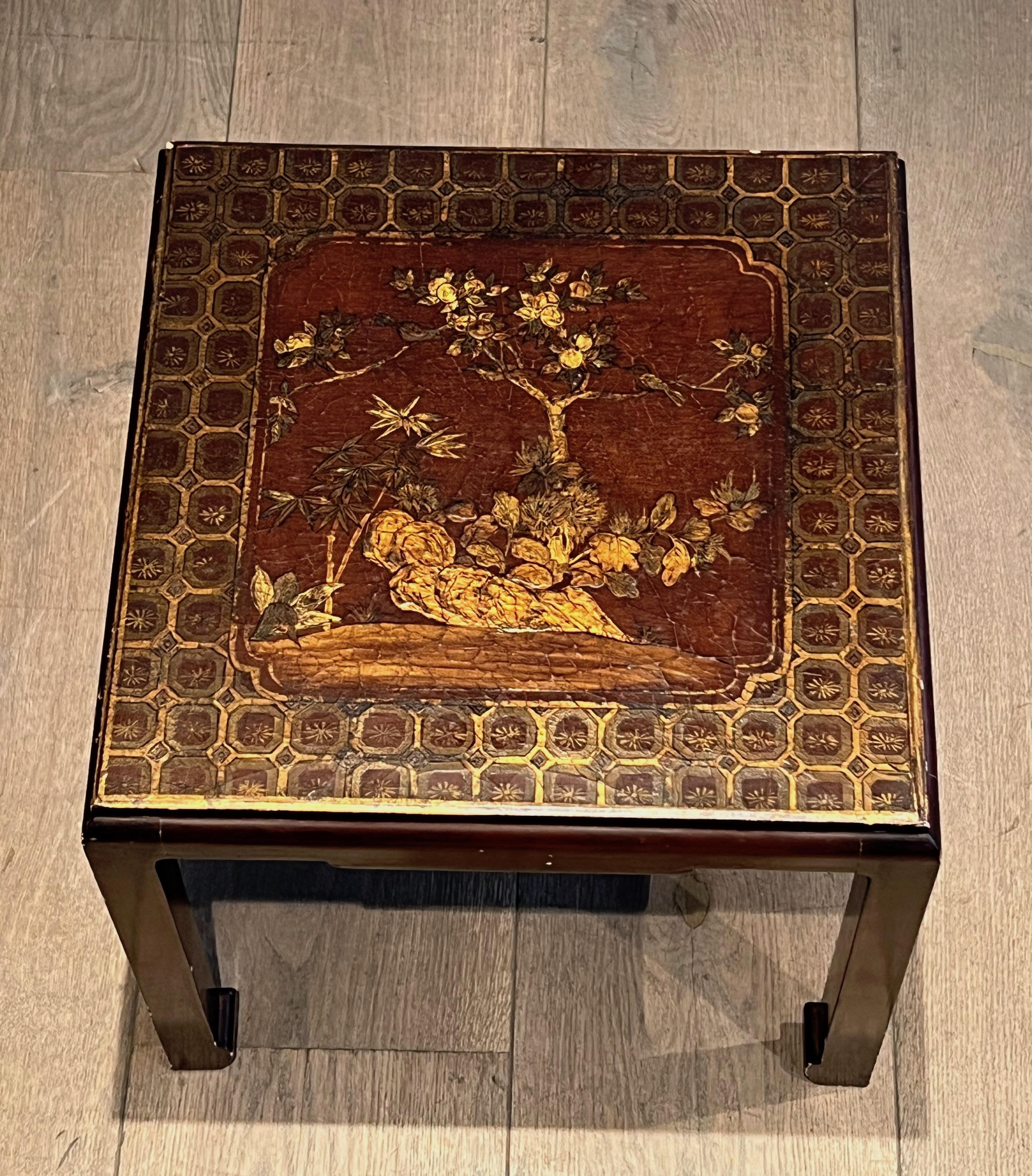 Set of Three Lacquered Nesting Tables with Chinese Scenes. Circa 1940 For Sale 1