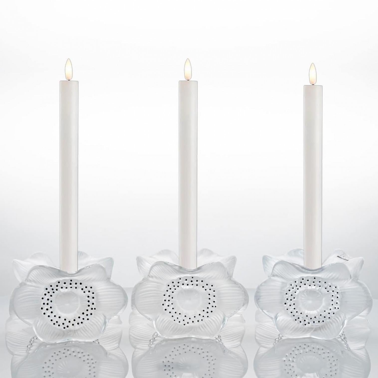Other Set of Three Lalique Anemones Candle Holders, 1975 For Sale