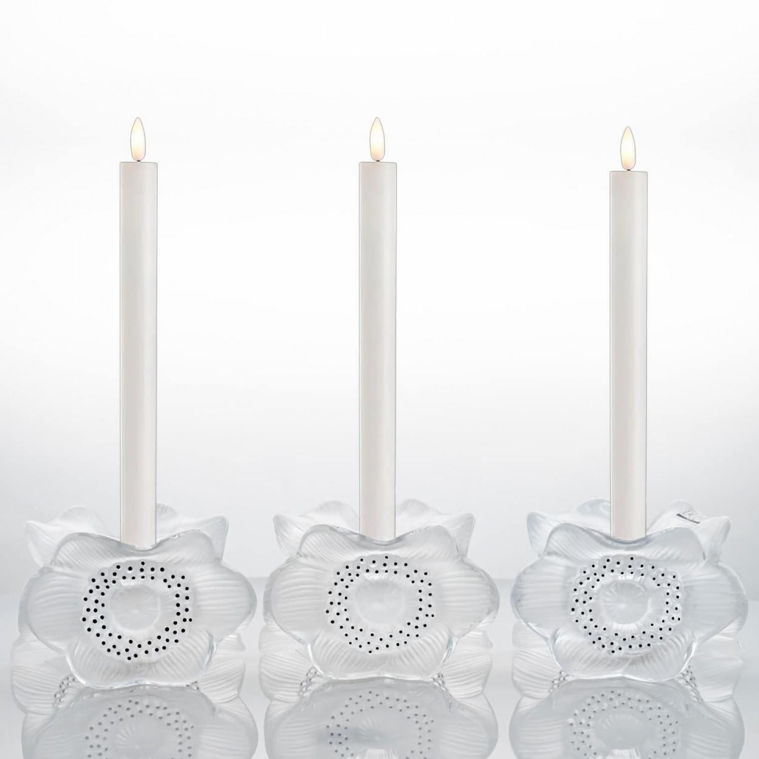 Other Set of Three Lalique Anemones Candle Holders, 1975 For Sale