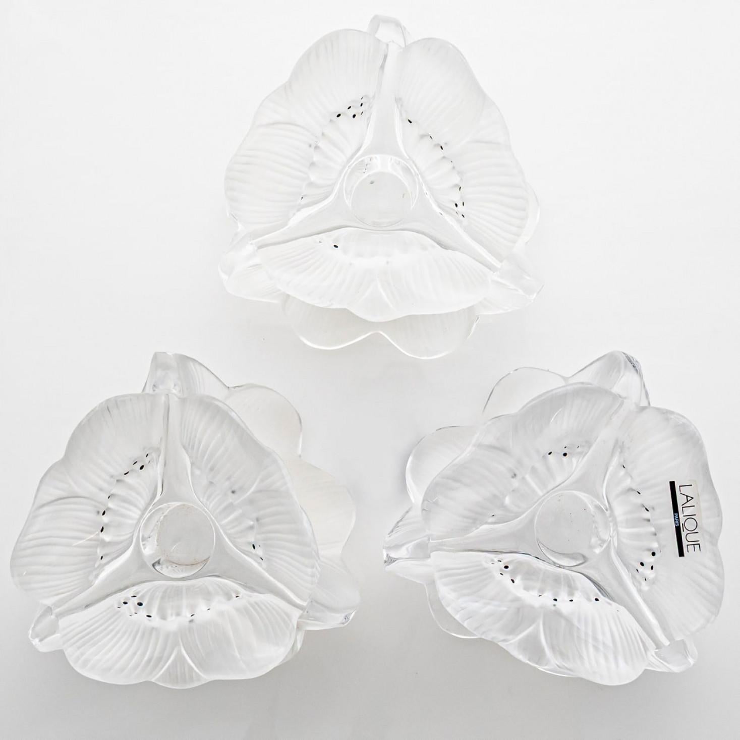 Other Set of Three Lalique Anemones Candle Holders, 1975 For Sale