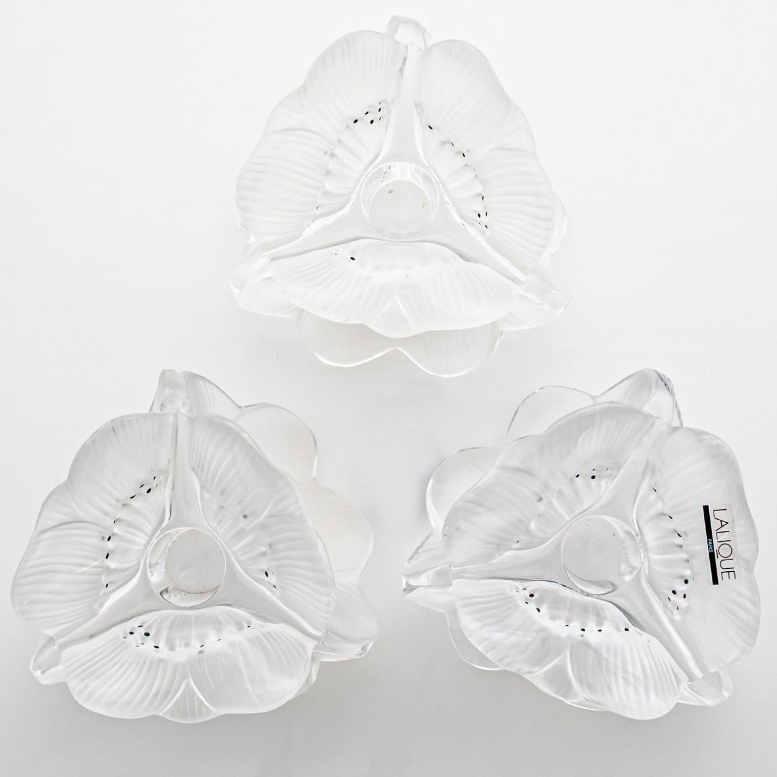 Other Set of Three Lalique Anemones Candle Holders, 1975 For Sale