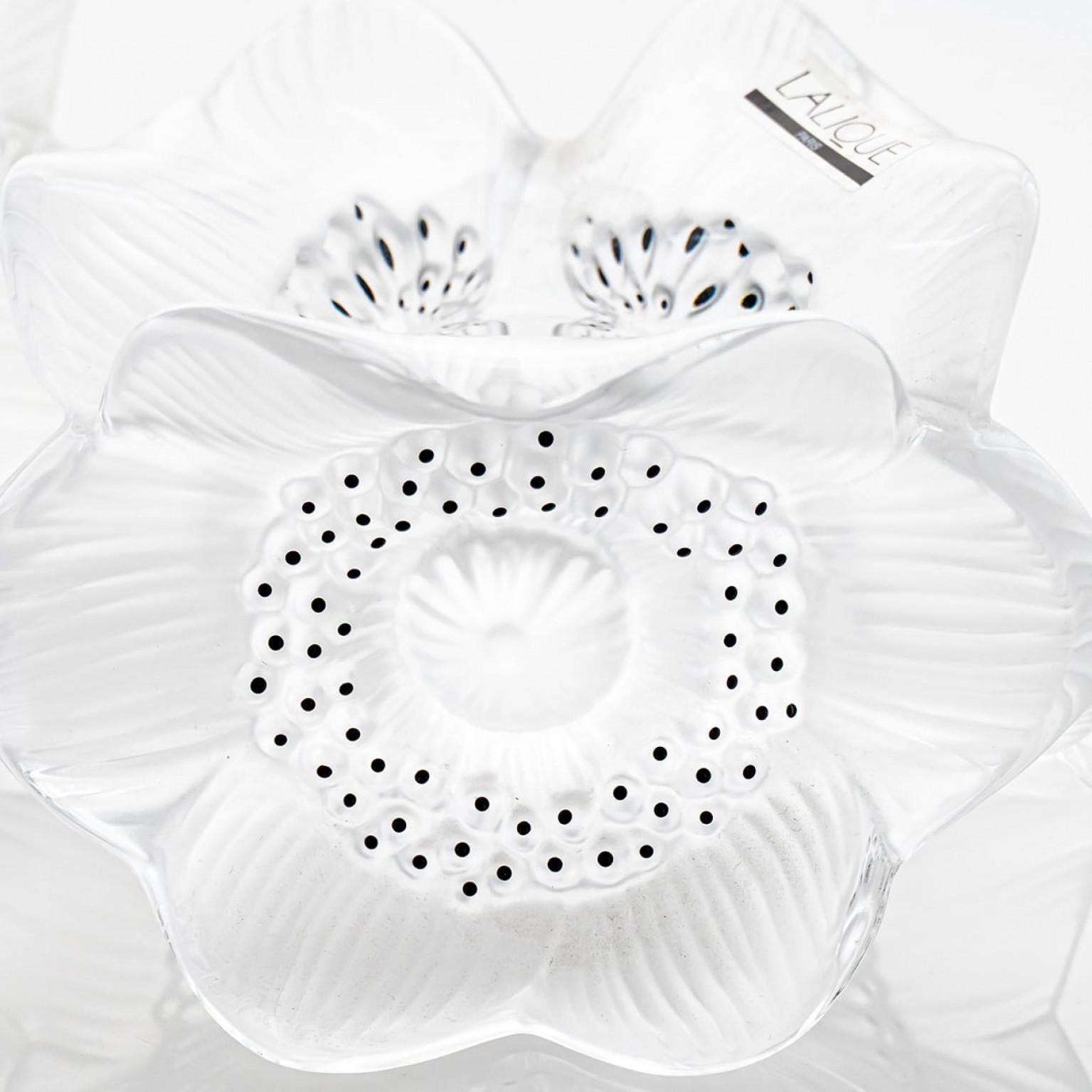 Late 20th Century Set of Three Lalique Anemones Candle Holders, 1975 For Sale