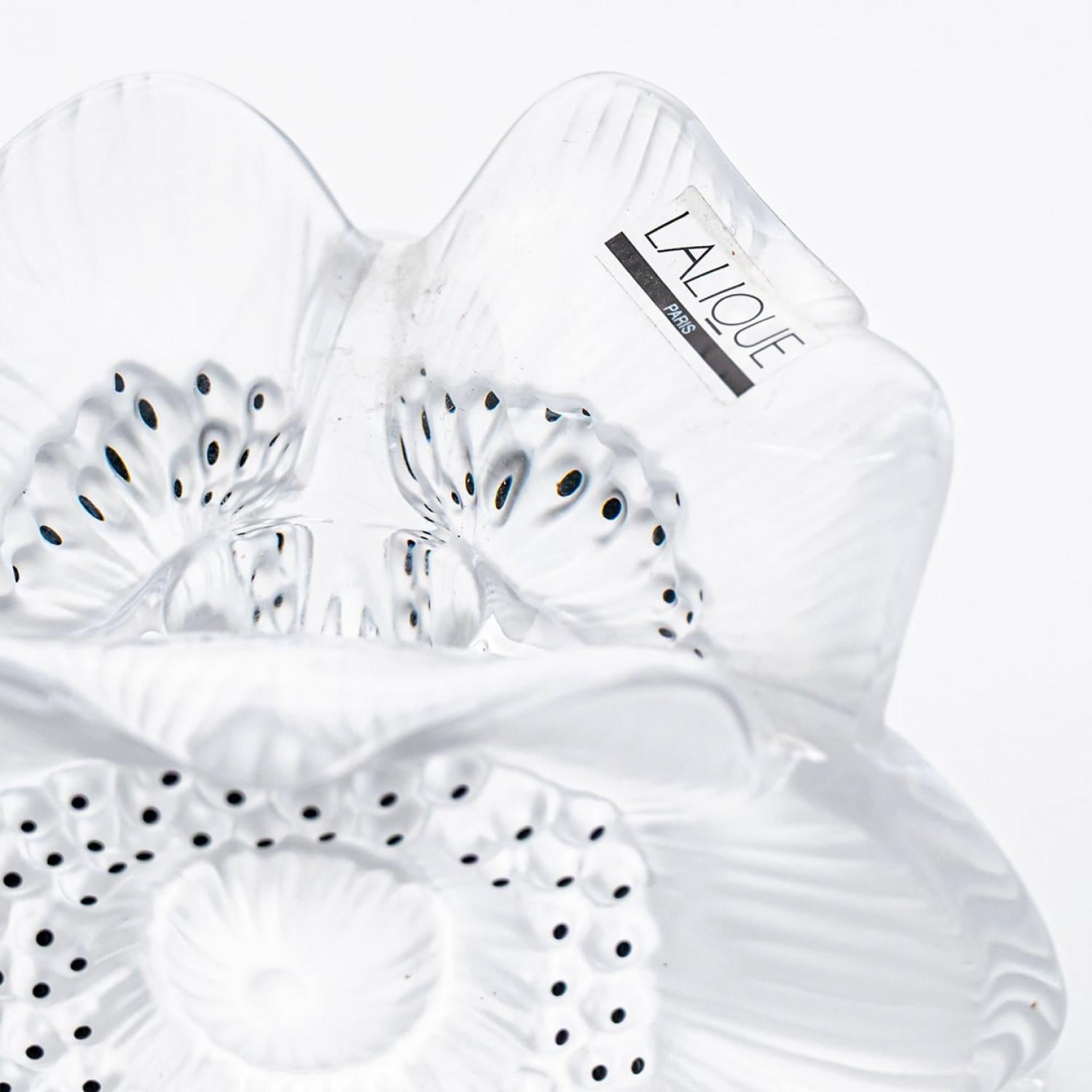 Crystal Set of Three Lalique Anemones Candle Holders, 1975 For Sale