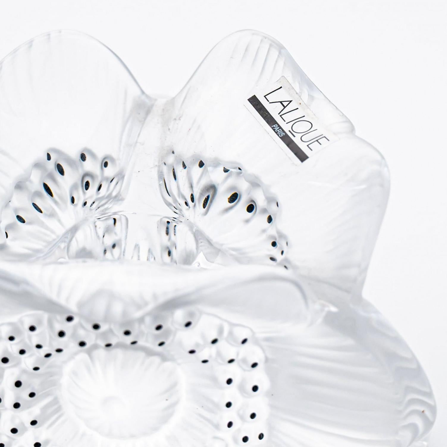 Crystal Set of Three Lalique Anemones Candle Holders, 1975 For Sale