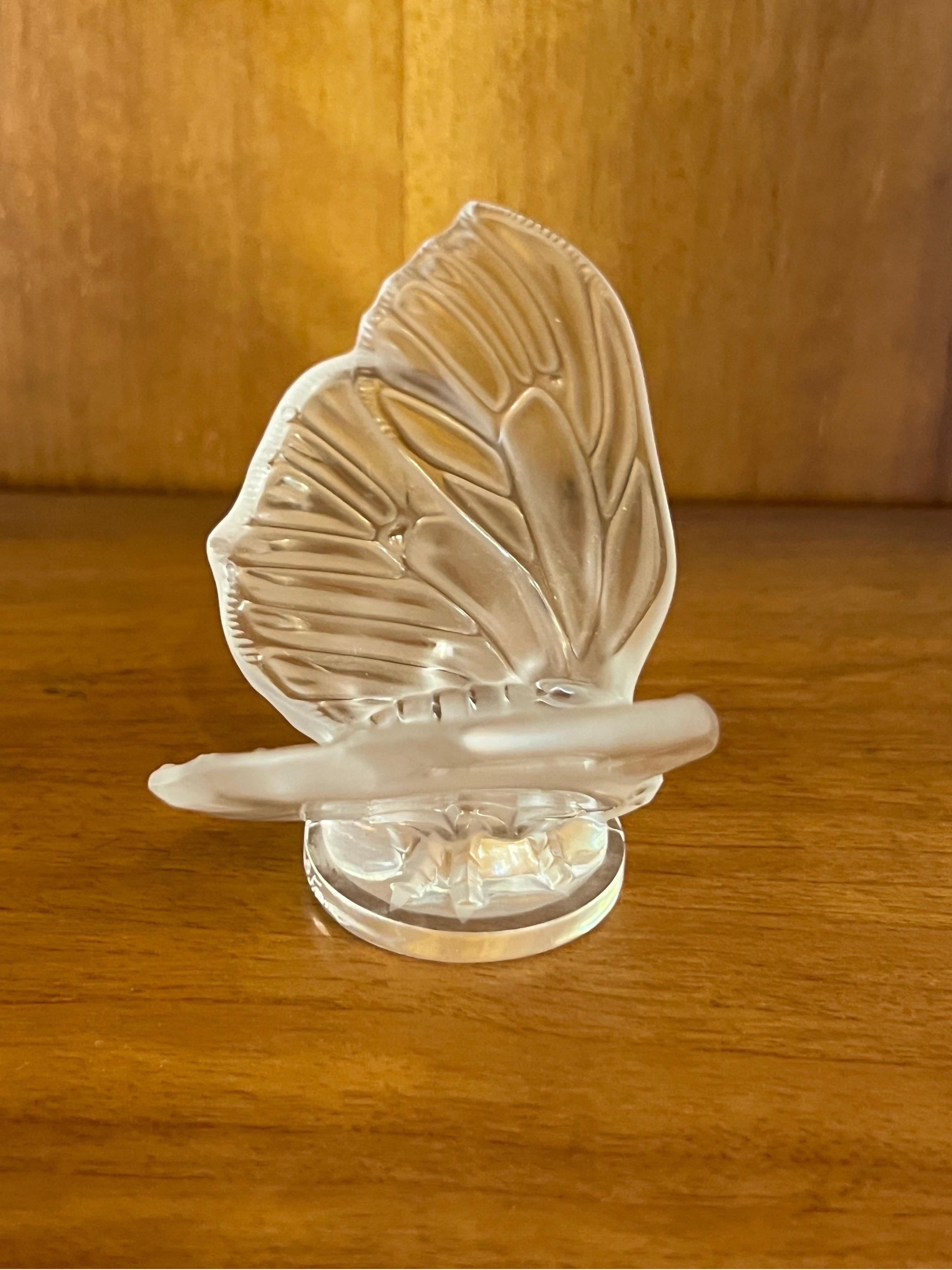 Set of Three Lalique Sculputes Sparrow Butterfly and Perfume Bottle 1950s For Sale 7