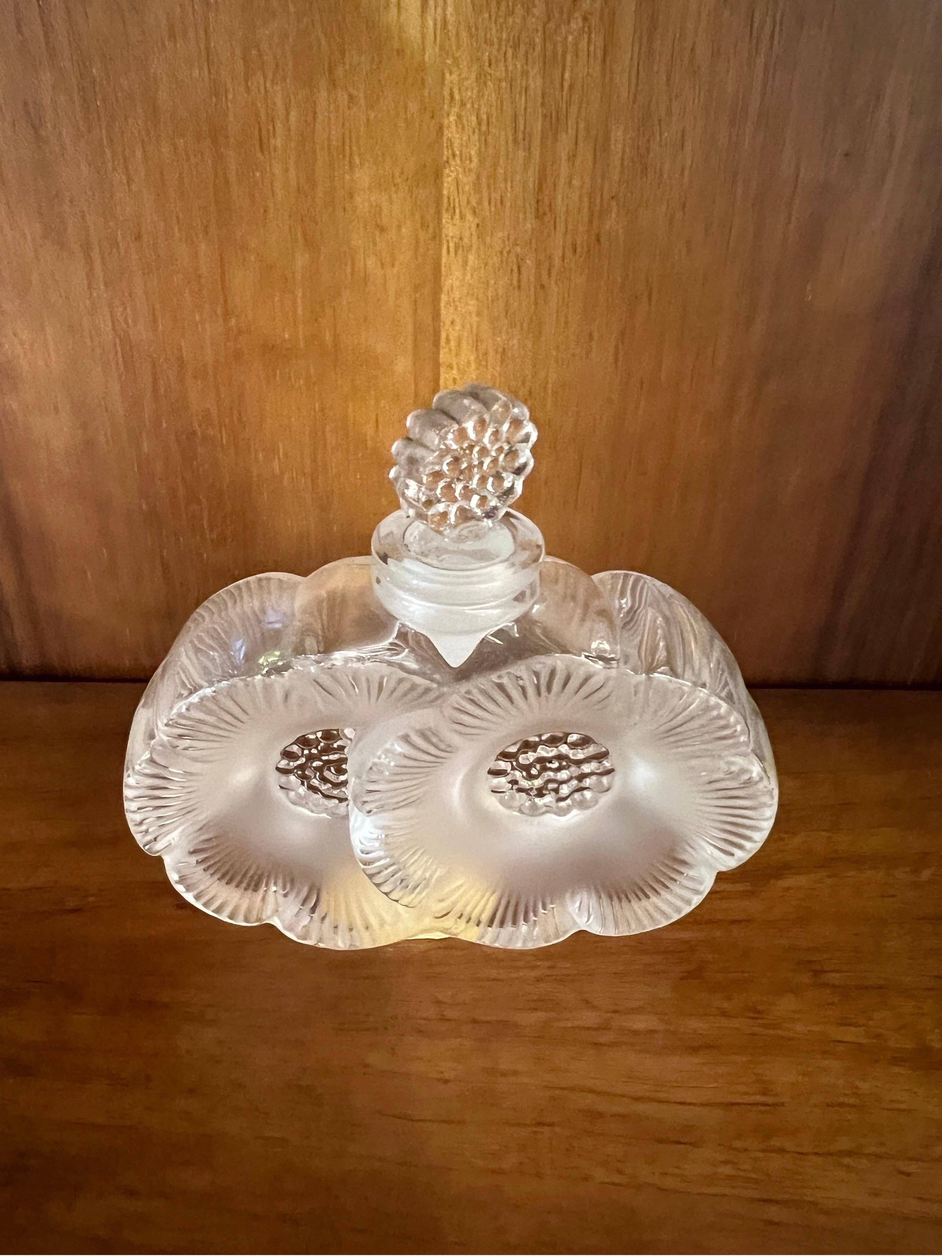 Crystal Set of Three Lalique Sculputes Sparrow Butterfly and Perfume Bottle 1950s For Sale