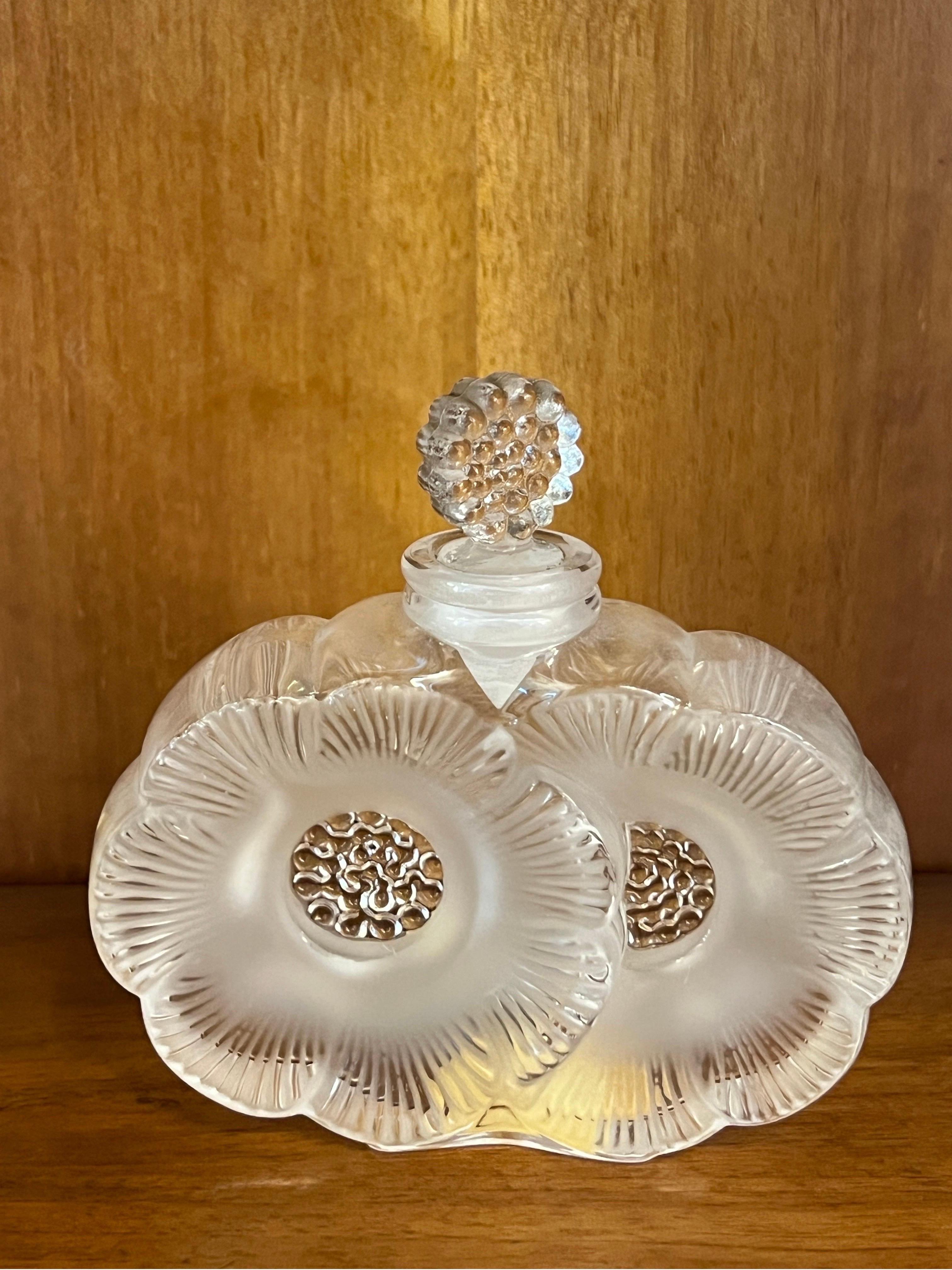Set of Three Lalique Sculputes Sparrow Butterfly and Perfume Bottle 1950s For Sale 2